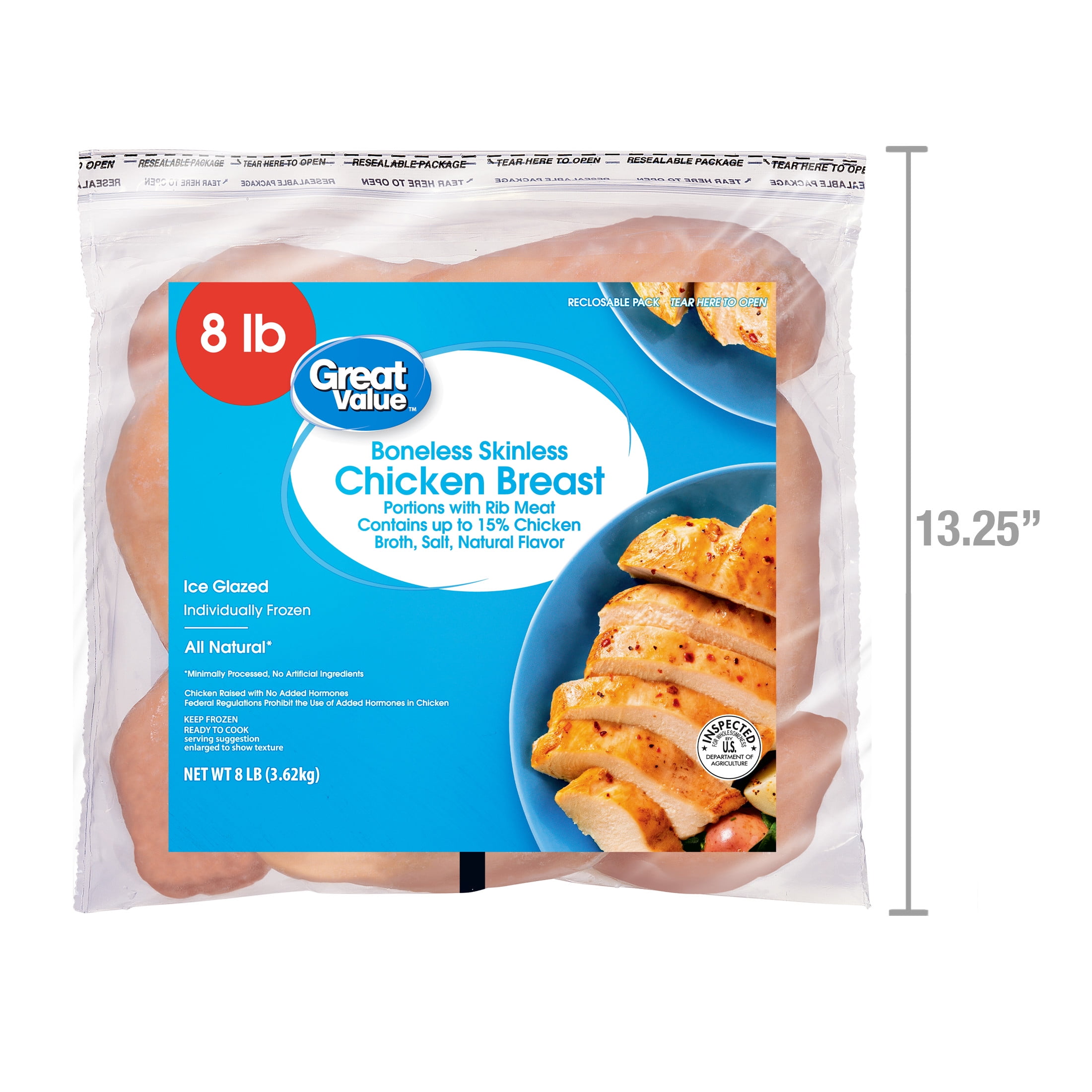 Great Value All Natural Boneless Skinless Chicken Breast (Frozen, 8 lb) fpkh8