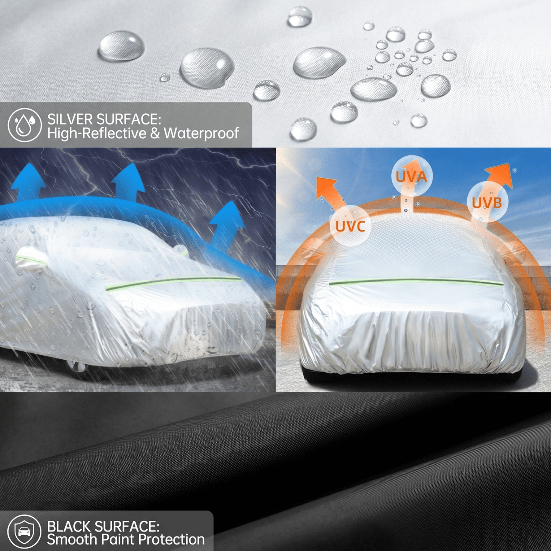Floray All-Weather Waterproof Car Cover with Zipper Door (Silver, 193 in L x 59 in W x 47 in H) 7gidv