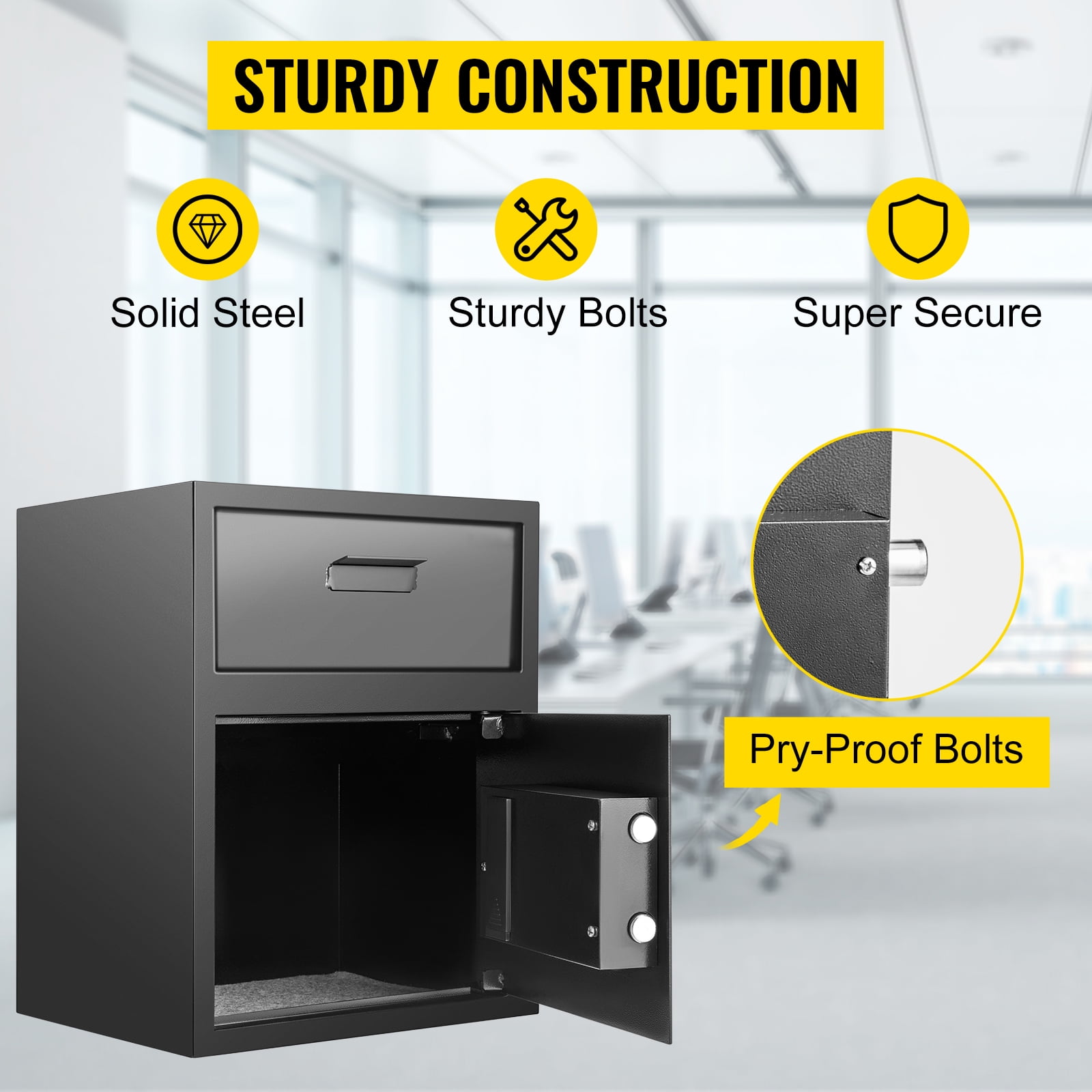 KFFKFF Digital Depository Safe with Drop Slot, Heavy-Duty Carbon Steel Security Box for Cash and Documents (Black, 1.7 Cubic ft) bbsnz