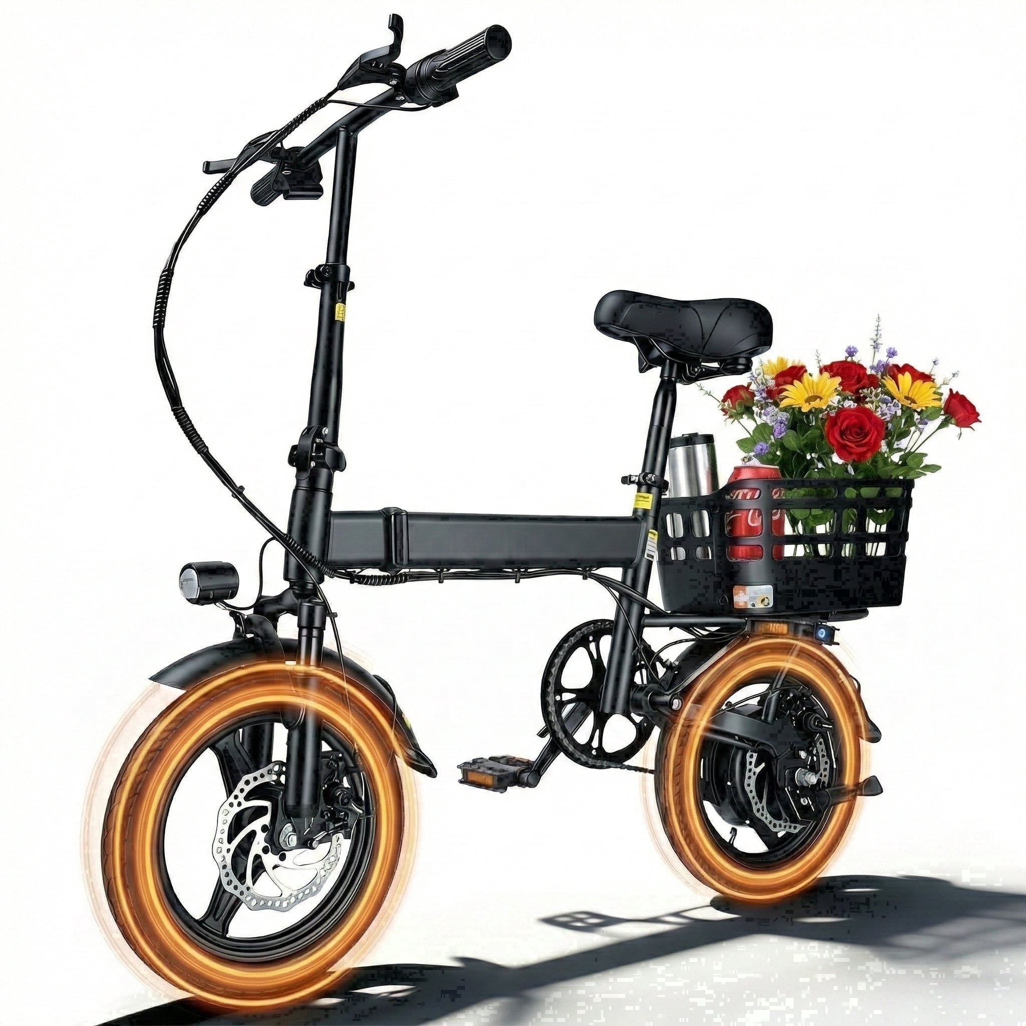 BroPath Folding Electric Bike for Adults, 350W Motor Commuter E-Bike with Rear Basket, Multi-Shock Absorption (Black, 14 in) kakpx