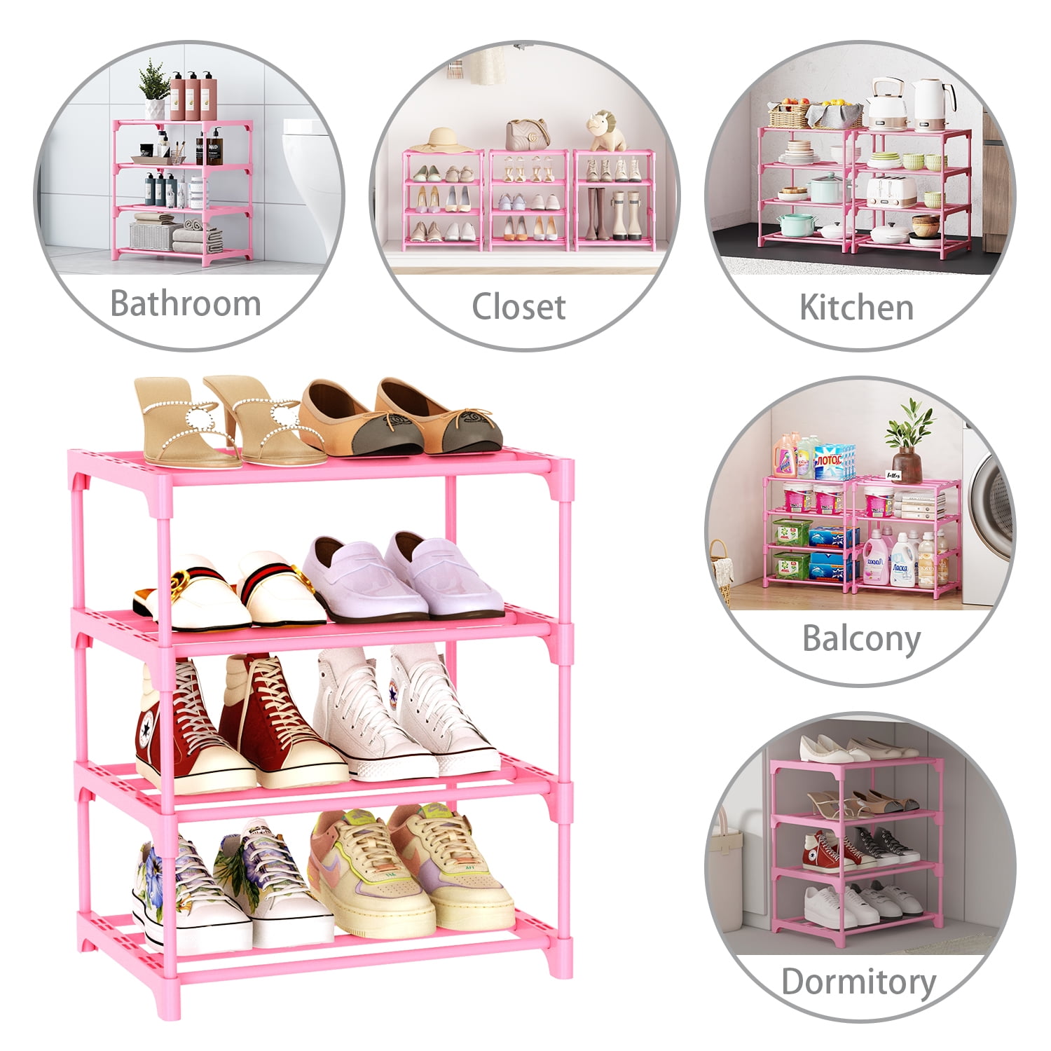 Bug Hull 4-Tier Narrow Shoe Rack, Stackable Metal Organizer Tower for Entryway (Pink, 11 in Depth) 1qz00