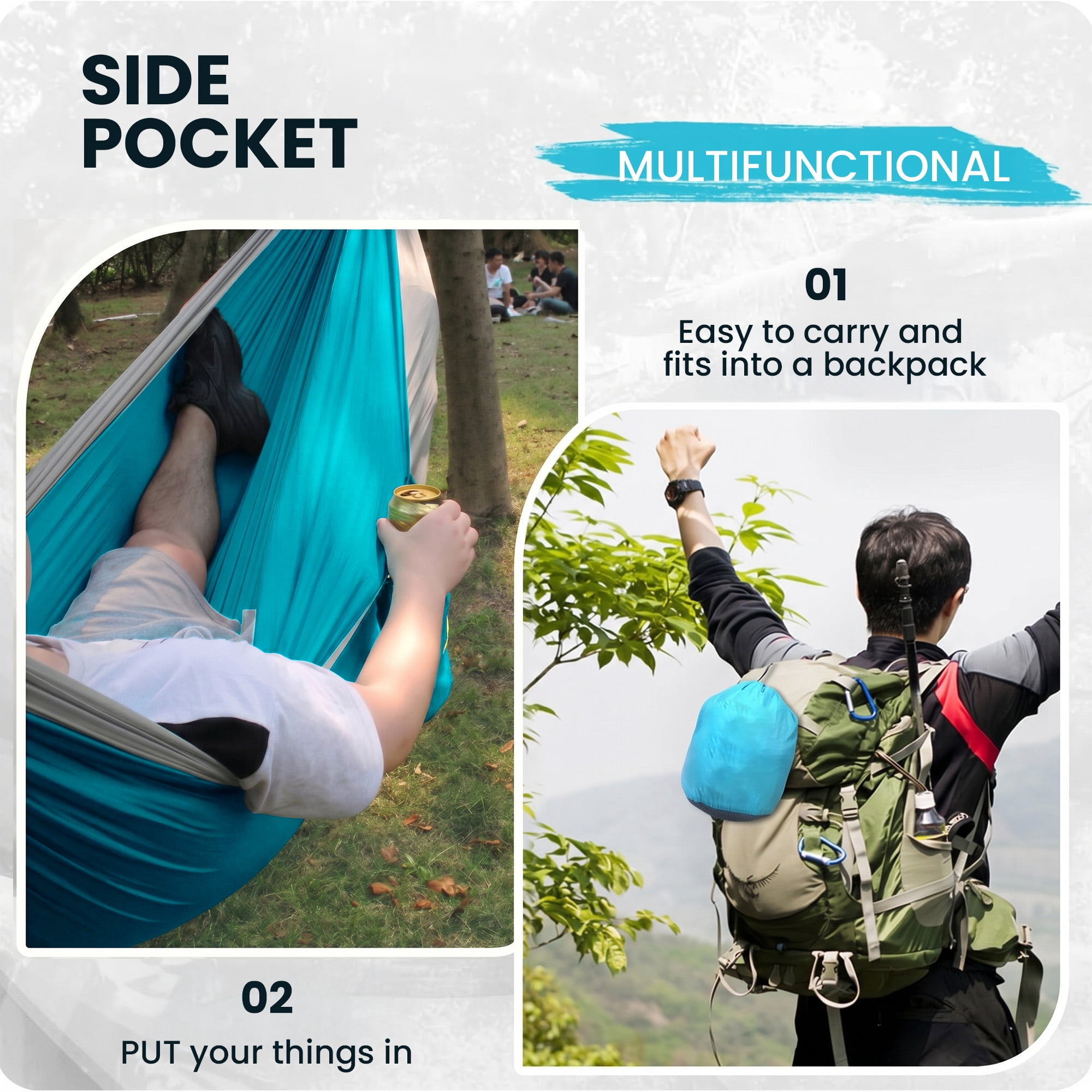 KOYMISKU Camping Hammock, Lightweight Portable Parachute Nylon Hammock with Tree Straps (Blue, 106.3 in x 55.1 in) tjo68