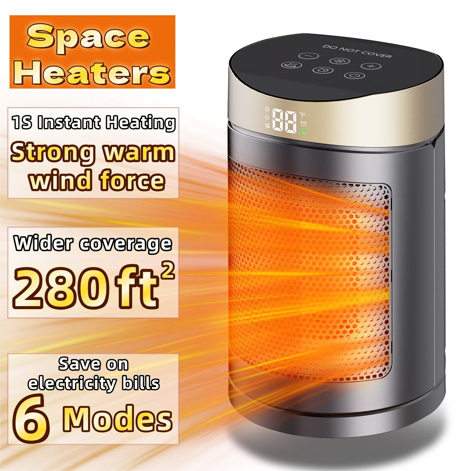 DNXNIAIFY Portable Electric Space Heater with Remote Control (Black, 1500W) ewmlq