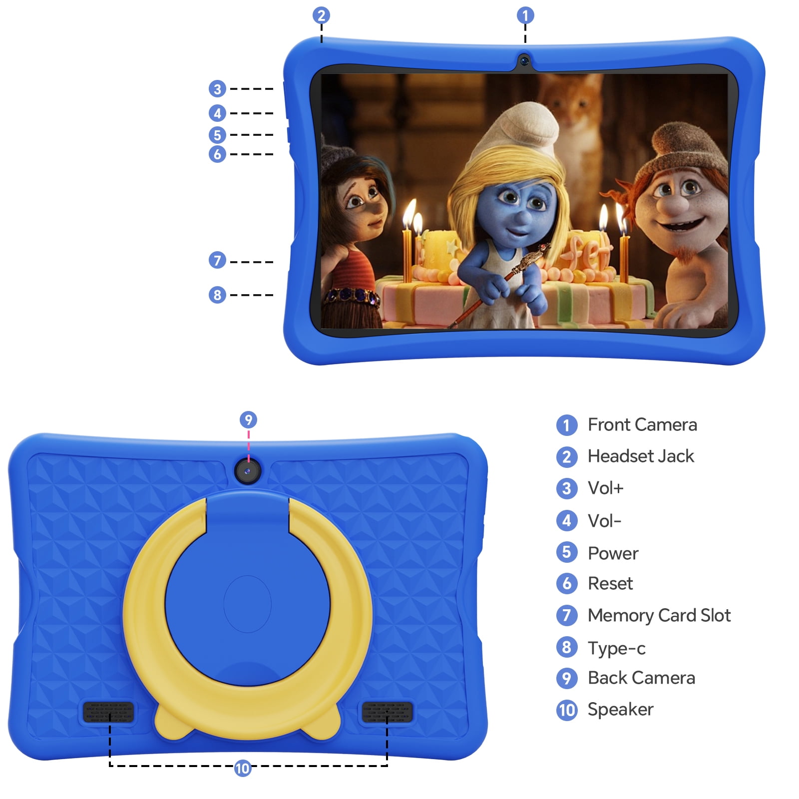 Haudio 10.1 in Android 15 Kids Tablet, Educational Learning Device with Parental Control and Shockproof Case (Blue, 64GB) 82xj8