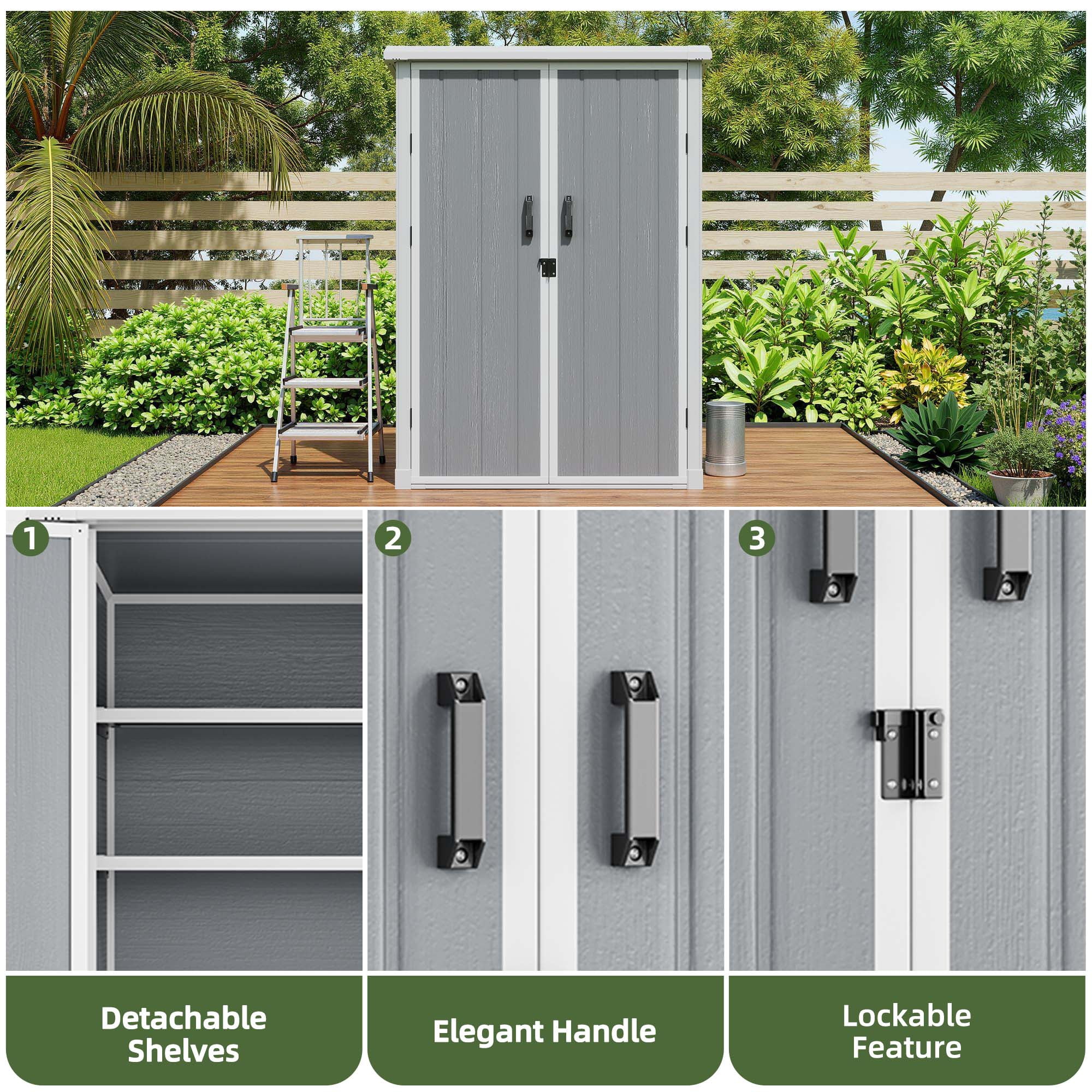 Uforic Outdoor Storage Shed, Weatherproof Tall Plastic Cabinet with Adjustable Shelves, Lockable (Gray, 60 cu. ft.) x9r2k