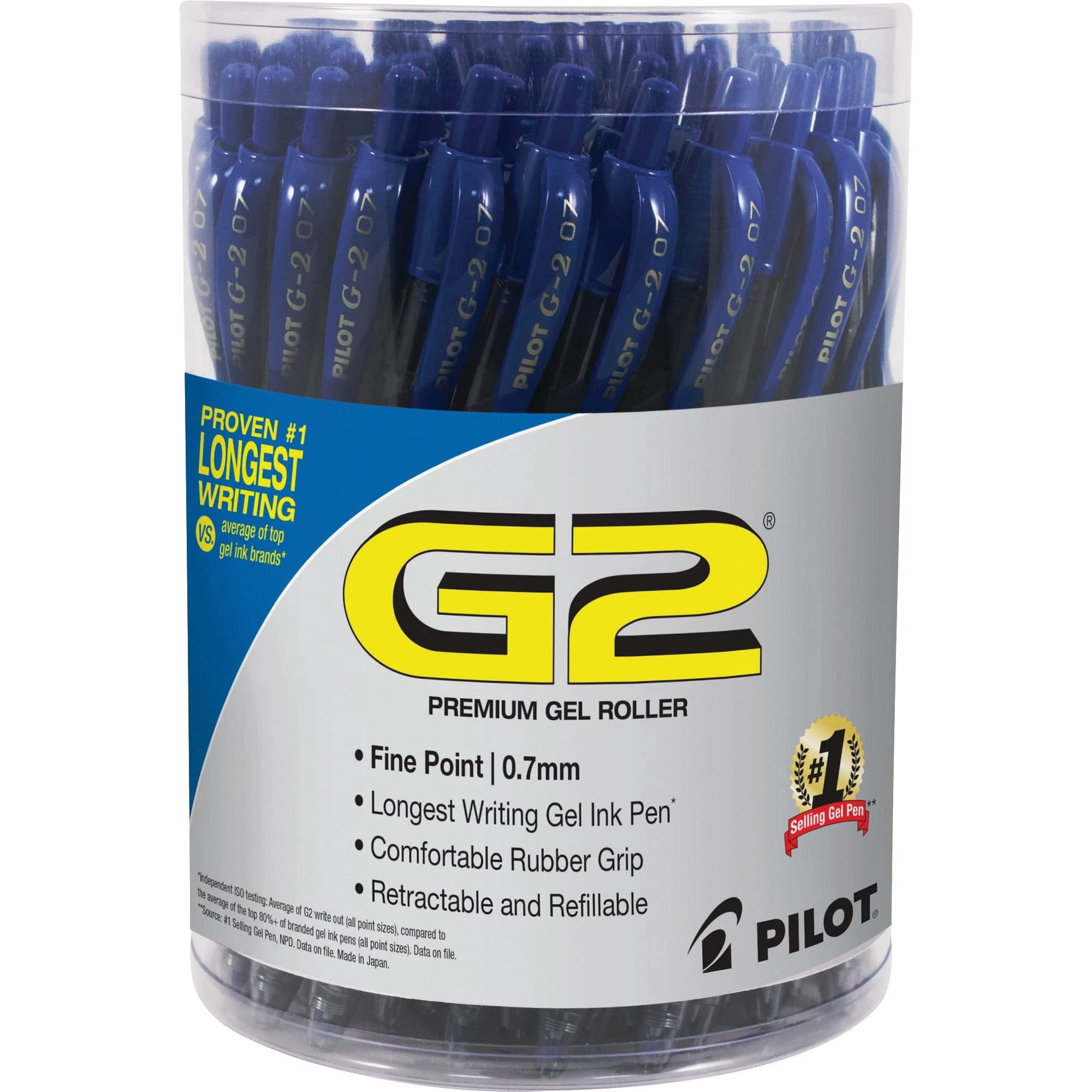 Pilot G2 Retractable Gel Pen, Smooth Writing Premium Ink, Fine Point (Clear Barrel, Blue Ink, 36 Pack) v6gln