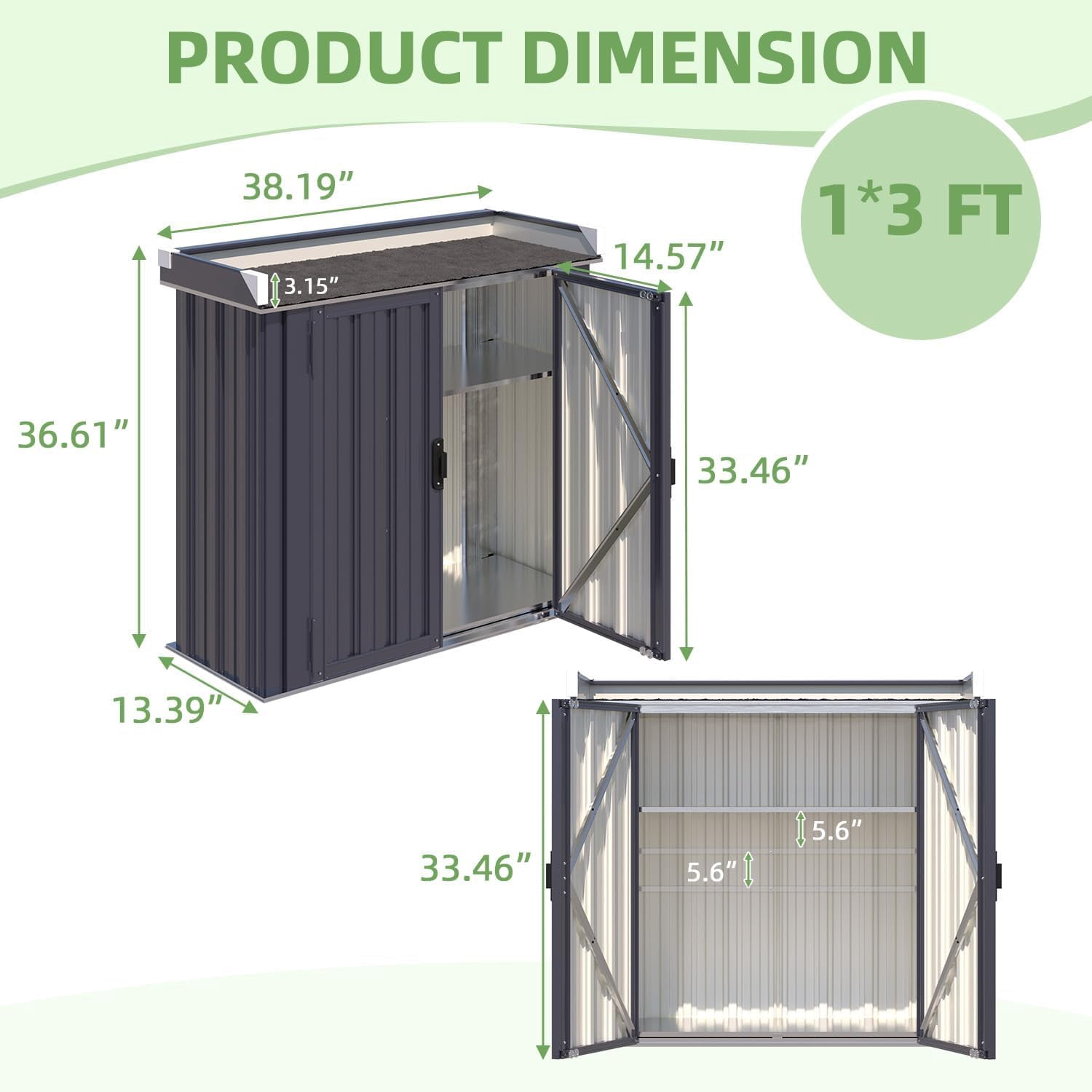 YODOLLA Metal Outdoor Storage Cabinet and Potting Bench with Adjustable Shelves (Gray, 48 in x 20 in x 36 in) 1v6lj