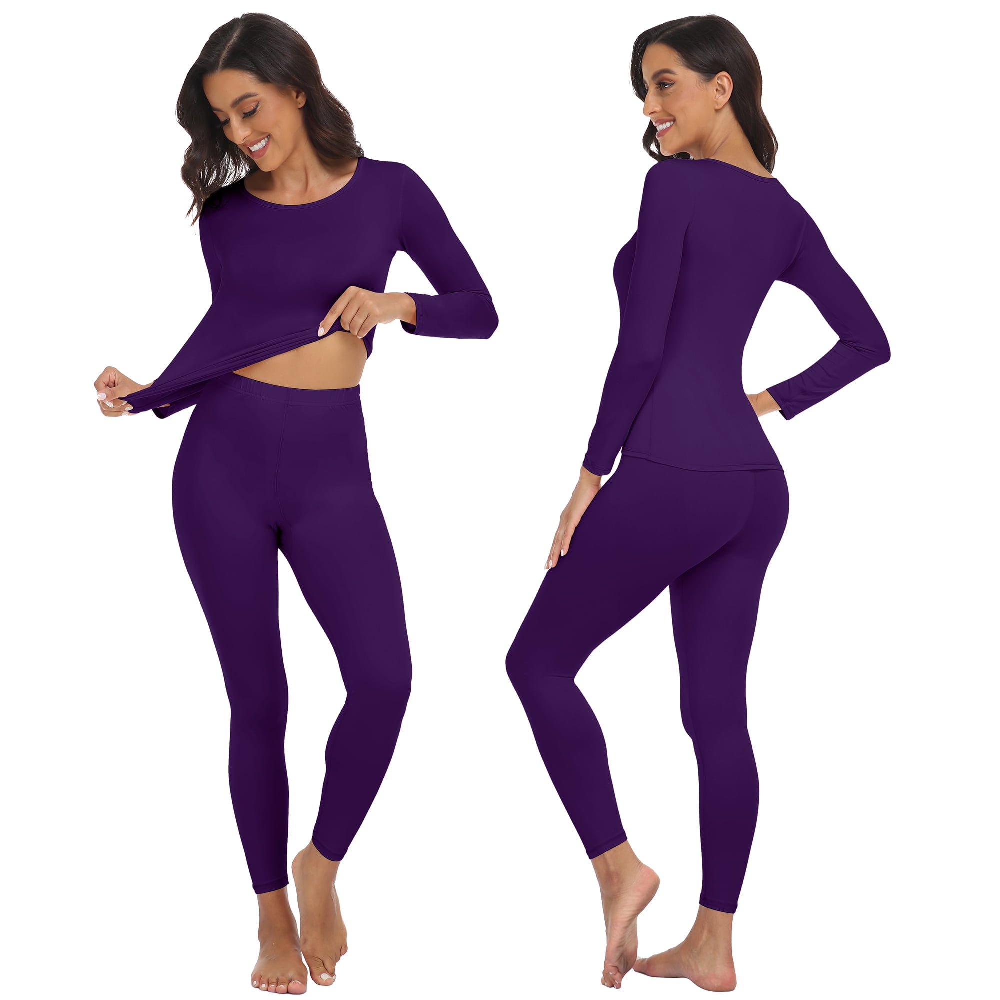 MISS COCOLI Thermal Underwear for Women Long Sleeve Base Layer Set (Black, Medium) zca7x
