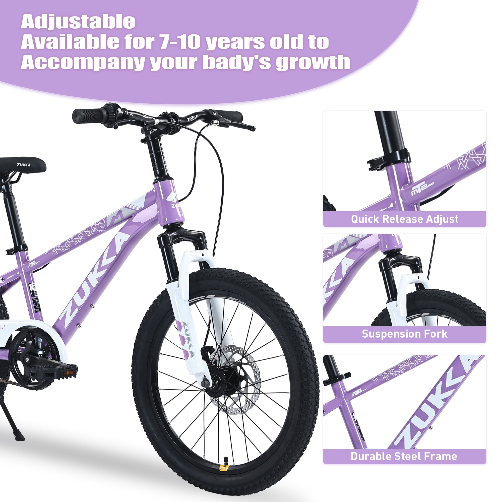 TheEshow Mountain Bike for Kids, Durable Steel Frame with Double Disc Brakes (Purple, 20 in) nghpw