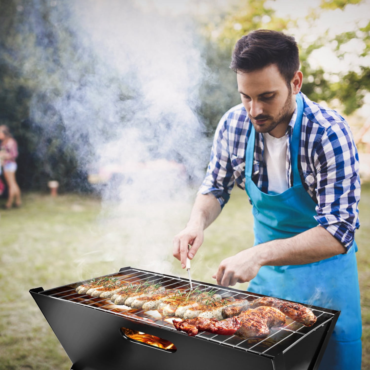 Imountek Portable Charcoal Grill, Foldable Outdoor Barbecue for Camping and Tailgating (Black, 17.1 x 11 x 14.8 in) 6effy