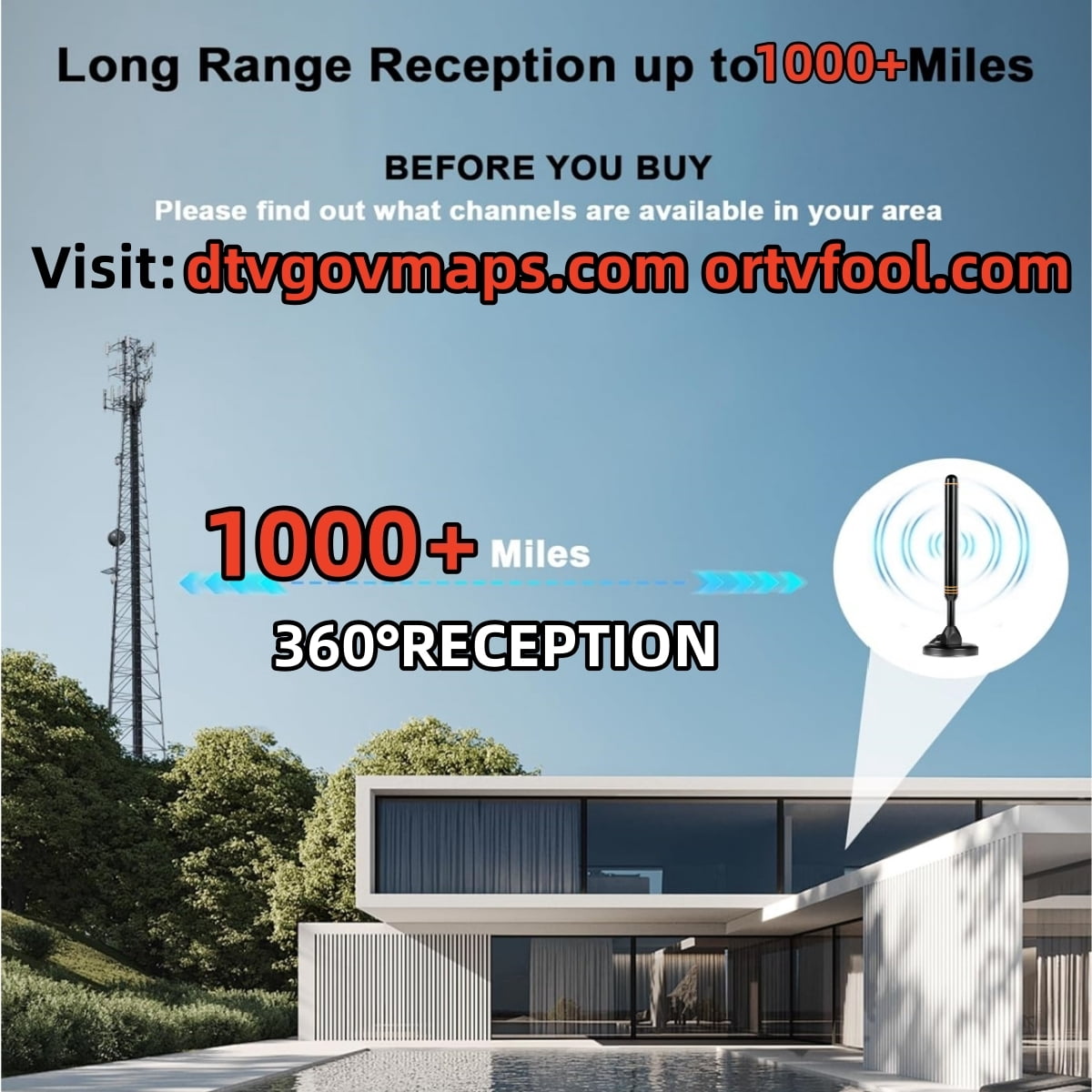 DNXNIAIFY Amplified HD TV Antenna for Local Channels (Orange, 1 Pack) wdhp1