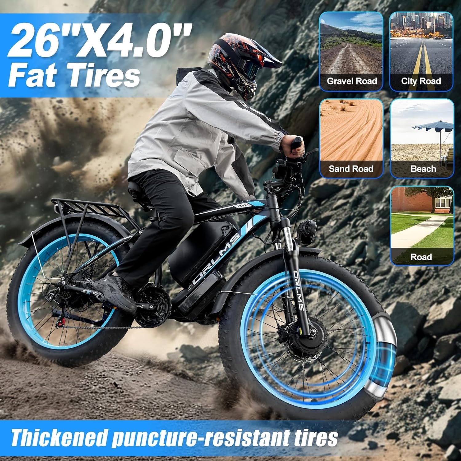 SMLRO Electric Mountain Bike, Dual Motor AWD Ebike, 60V 25Ah Battery, 26 in x 4.0 in Fat Tire, 21-Speed (Green, 330 lb Capacity) r9zxi