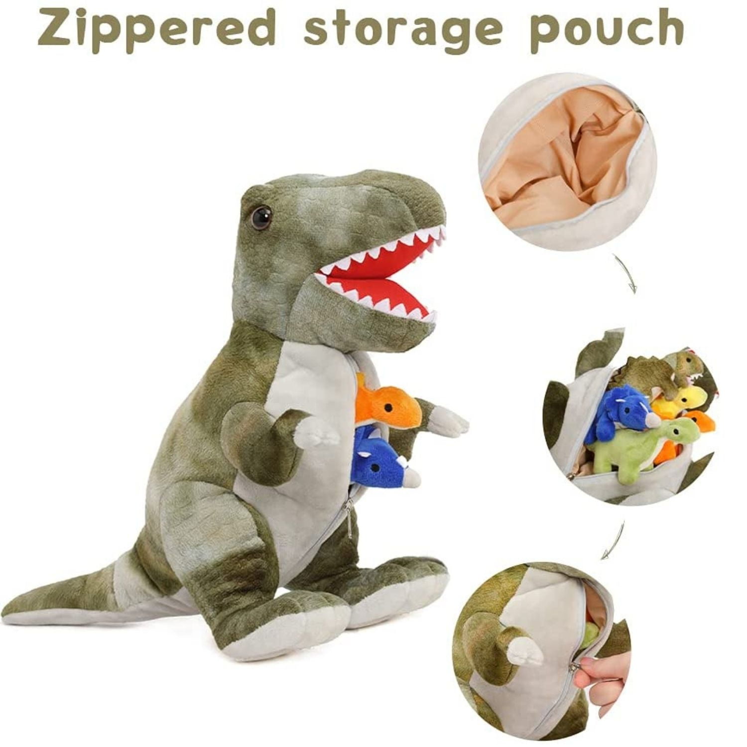 MaoGoLan Giant Stuffed Dinosaur Plush Toy Set with 5 Baby Dinosaurs (Green, 19.6 in) 6xrpu