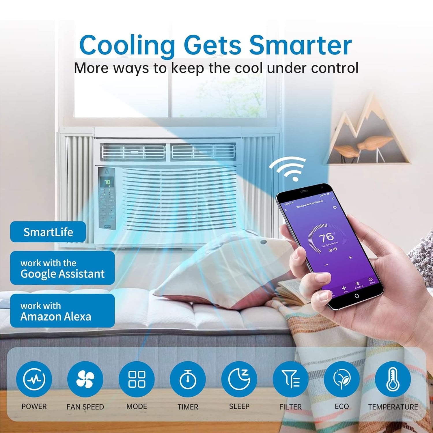 Missky 6000 BTU Window Air Conditioner, Smart WiFi Enabled Cooling Unit for Rooms up to 250 sq ft (White) x0pak