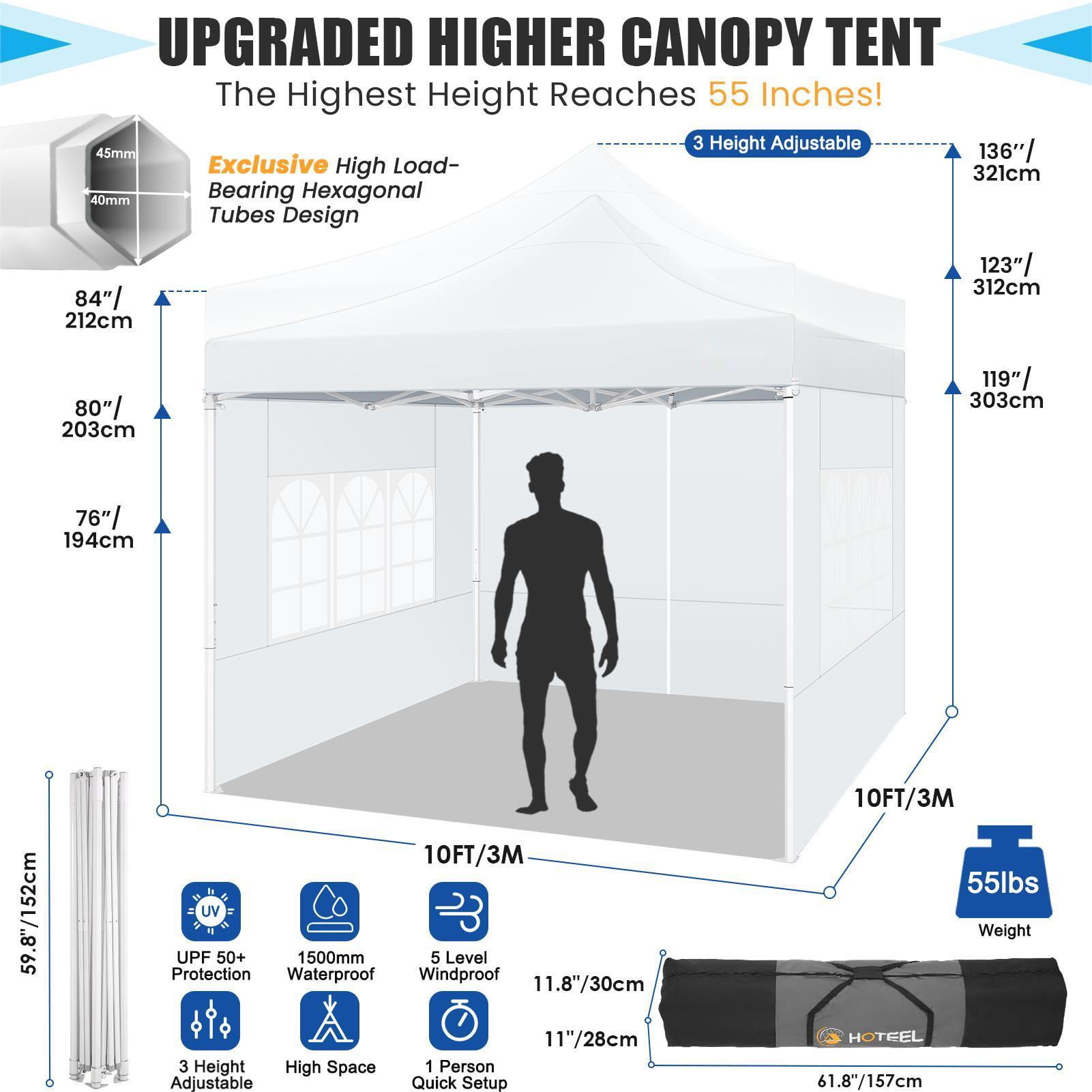 COBIZI 10x10 Heavy Duty Pop Up Canopy Tent with 4 Sidewalls, Commercial Instant Waterproof Shelter, UV 50+ Protection (White, 10x10 ft) zvpd3