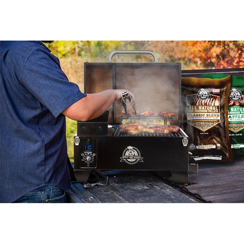 Pit Boss Portable Tabletop Pellet Grill, Wood Pellet Fueled BBQ Smoker (Mahogany, 256 sq in) no8hy