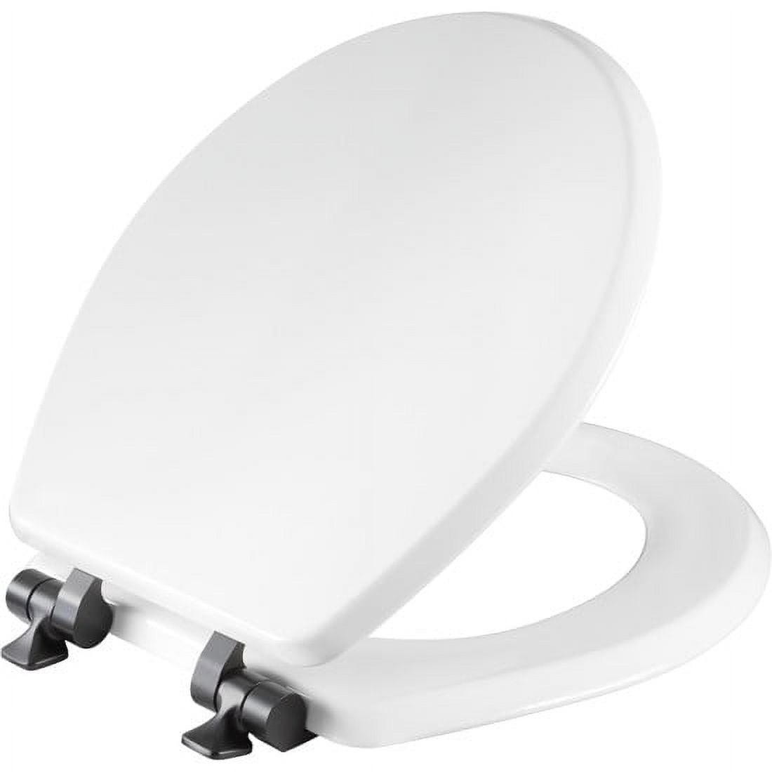 Mayfair by Bemis Benton Round Wood Toilet Seat (White, Round) with Matte Black Slow-Close Hinges oir2h