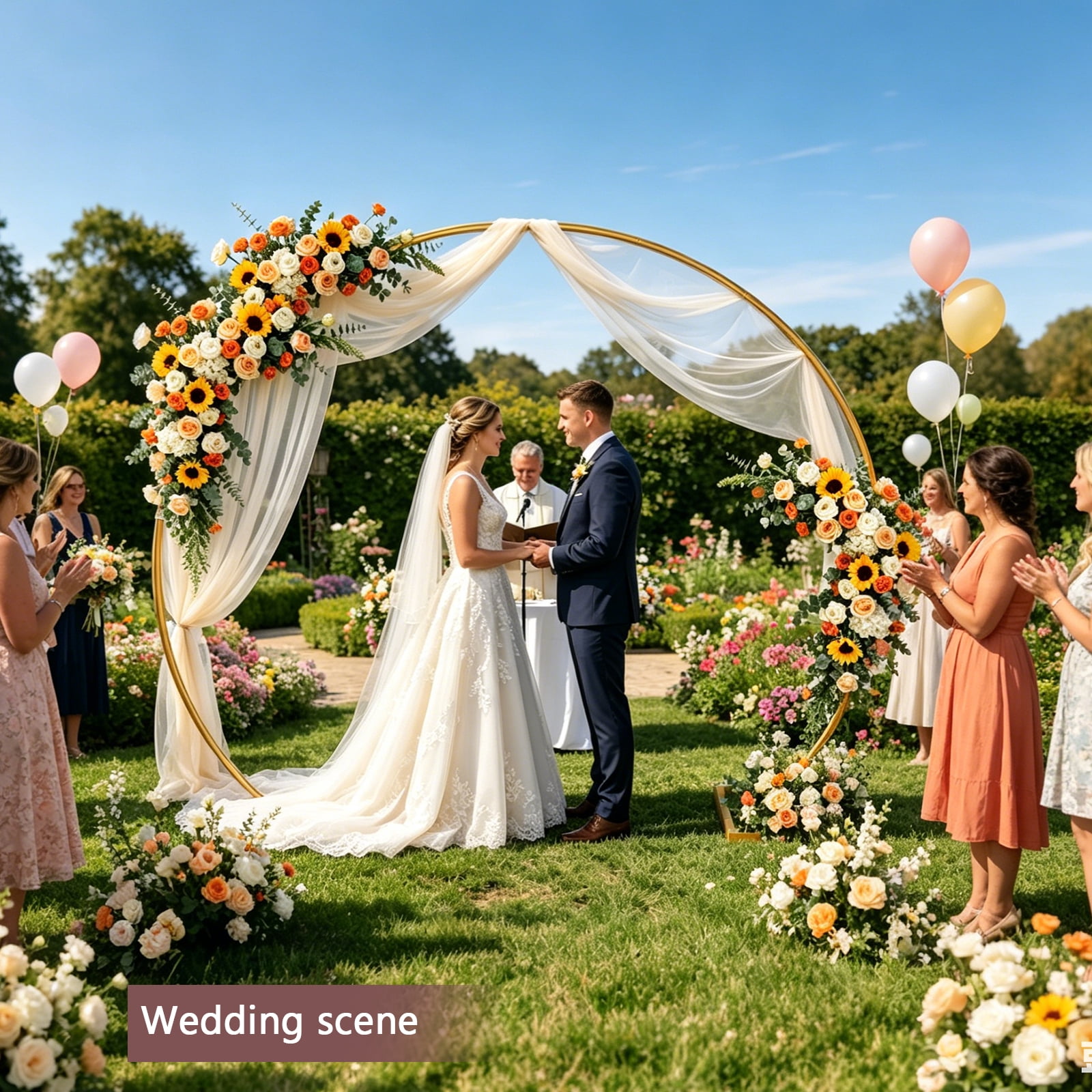 JOPESO Metal Round Backdrop Stand for Wedding Arch and Party Decor (Gold, 82 in H x 94 in W) bosb0