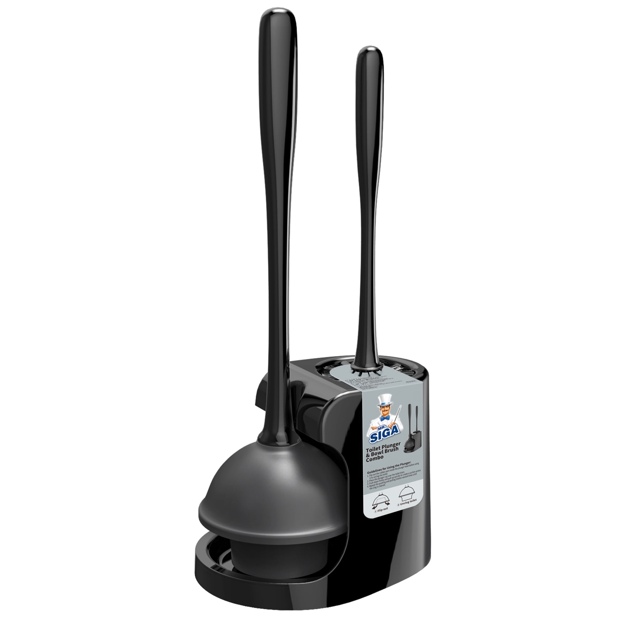 MR.SIGA Toilet Plunger and Bowl Brush Combo, Heavy-Duty Bathroom Cleaning Set (Black, 18.1 in) rdifx