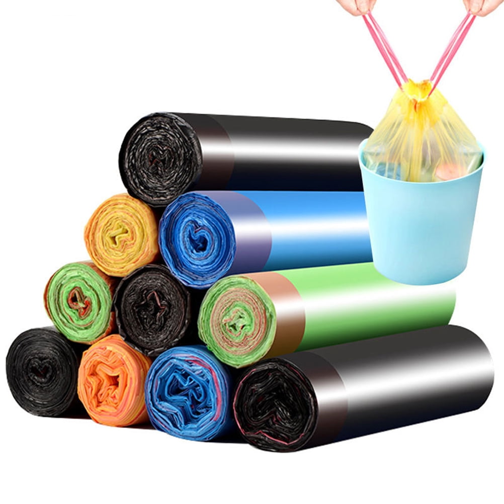 SCHWASO Colored Drawstring Garbage Bags Heavy-Duty Recycling Liners (Mixed Color, 90 Count) btht6