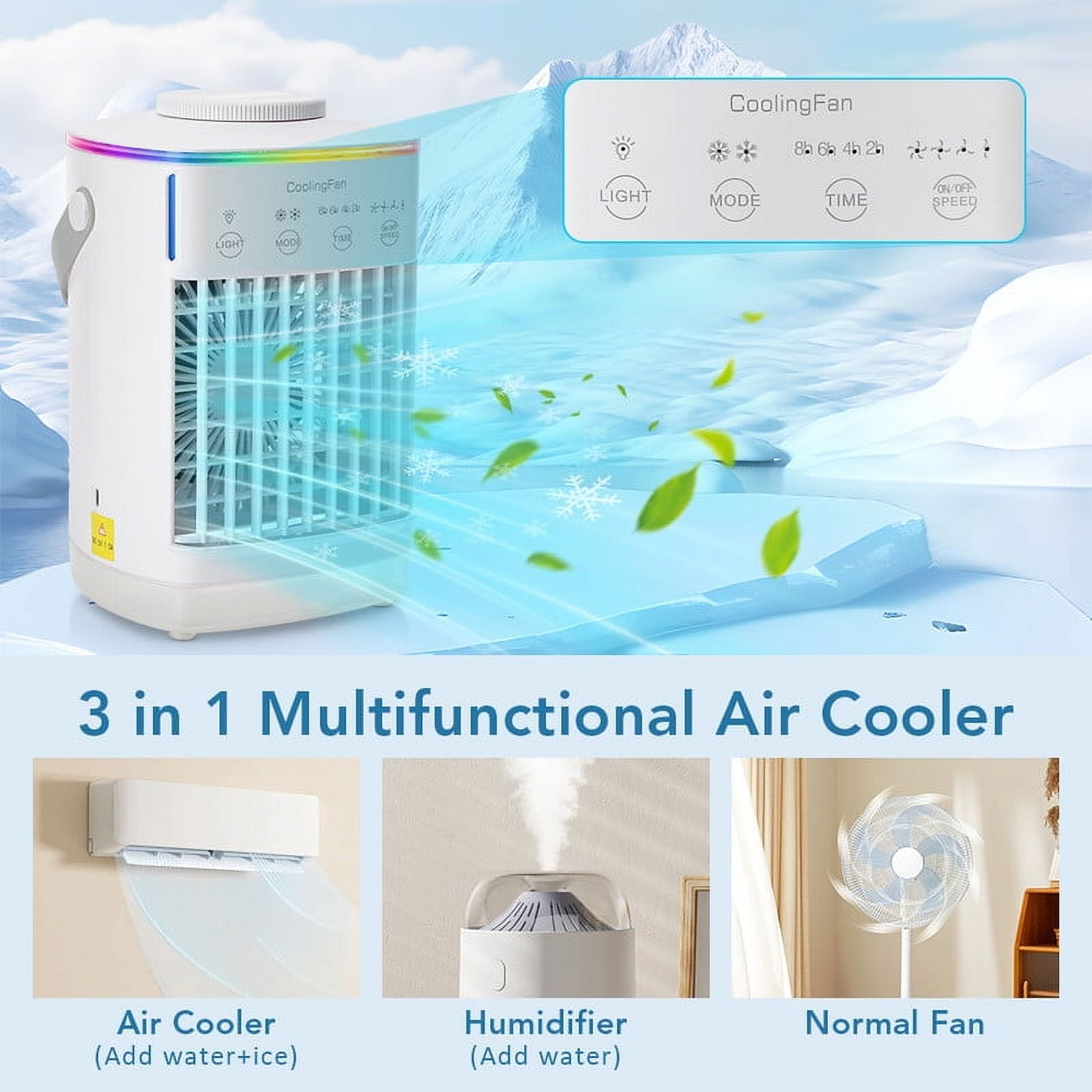 HailiCare Mini Portable Air Conditioner, Evaporative Cooler with Mist Sprayer and 7-Color LED Light (White, 23.67 fl oz) s0yvi