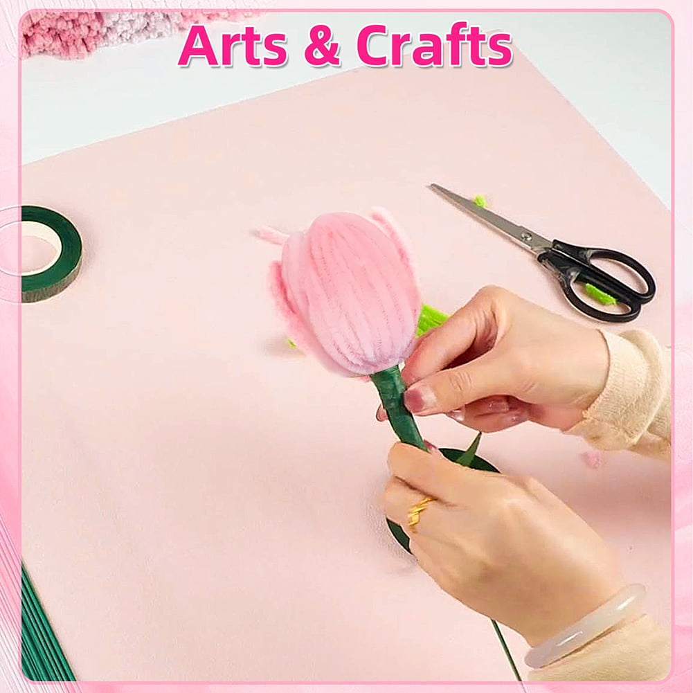 Yucurem Pipe Cleaners Craft Kit for DIY Flower Making, Chenille Stems with Floral Wires and Ribbon (Pink, 400 Pieces) rehc5