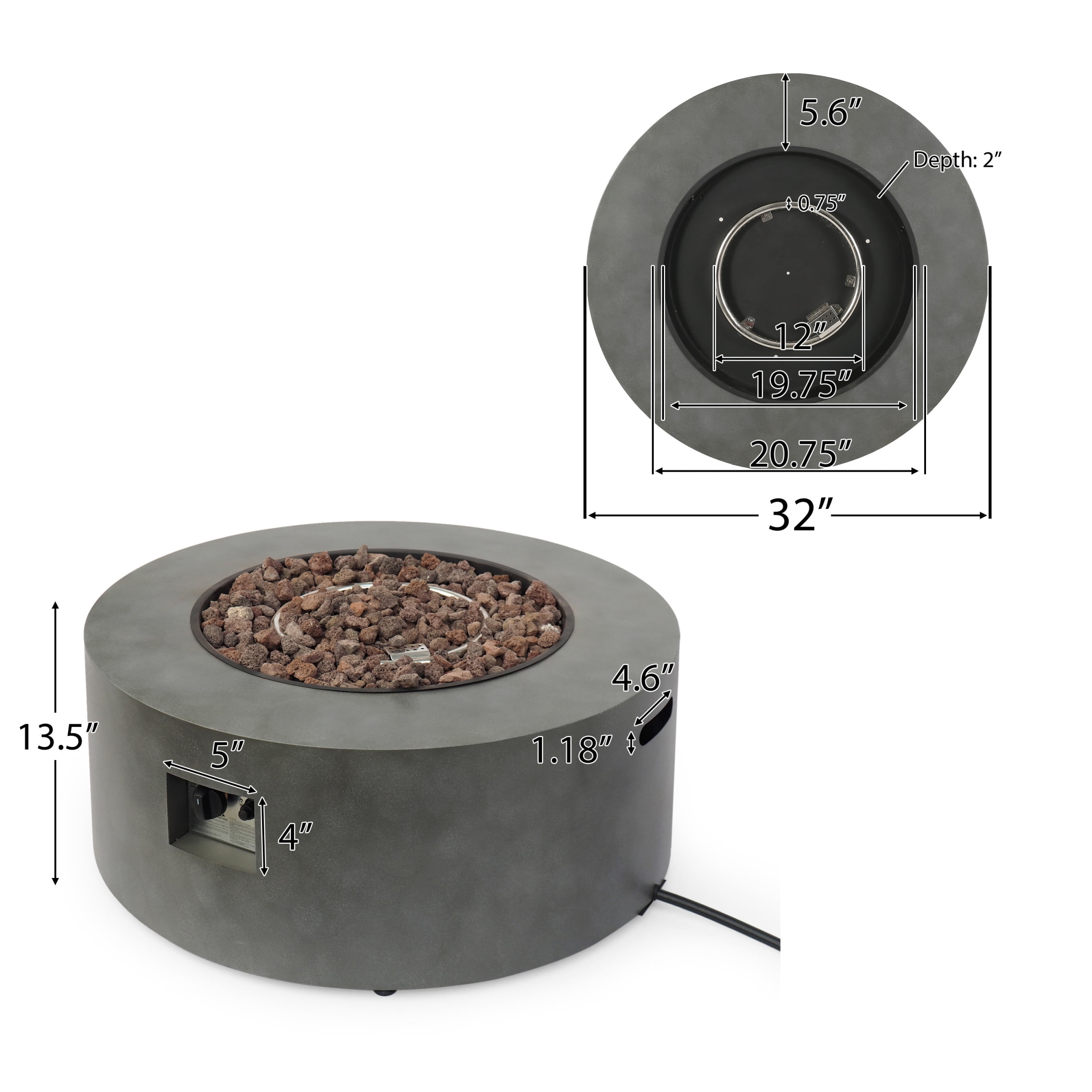 Noble House Reign Metal Outdoor Circular Fire Pit (40,000 BTU, Brown, 32 in x 32 in x 13.5 in) eqvk2