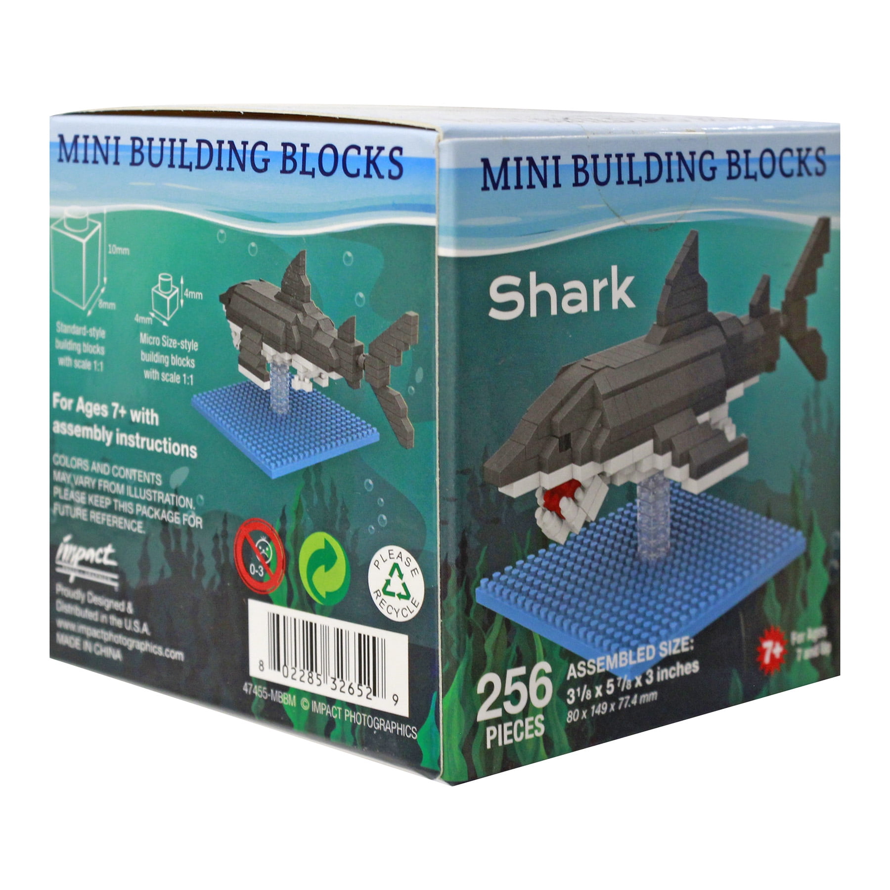 Hawaiian Collectible Mini Building Blocks Shark (256 Pieces, 3.125 in x 5.875 in x 3 in) 7am8d