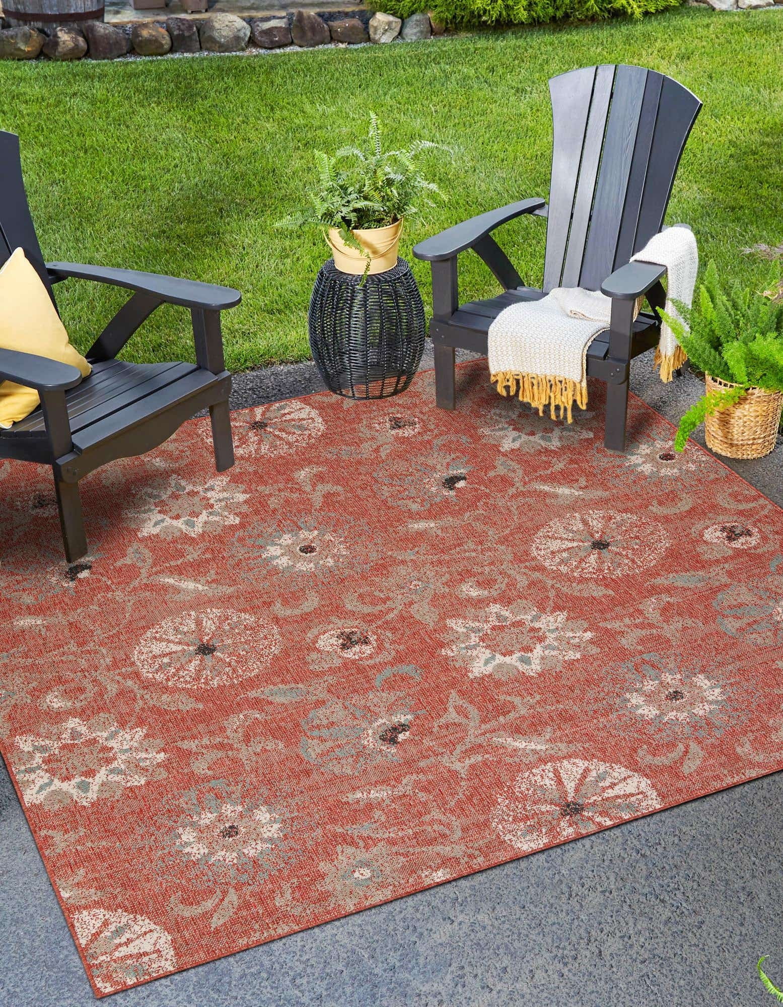 Unique Loom Outdoor Botanical Area Rug, Fern Pattern (Terracotta/Ivory, 7 ft 10 in Square) n5cwc