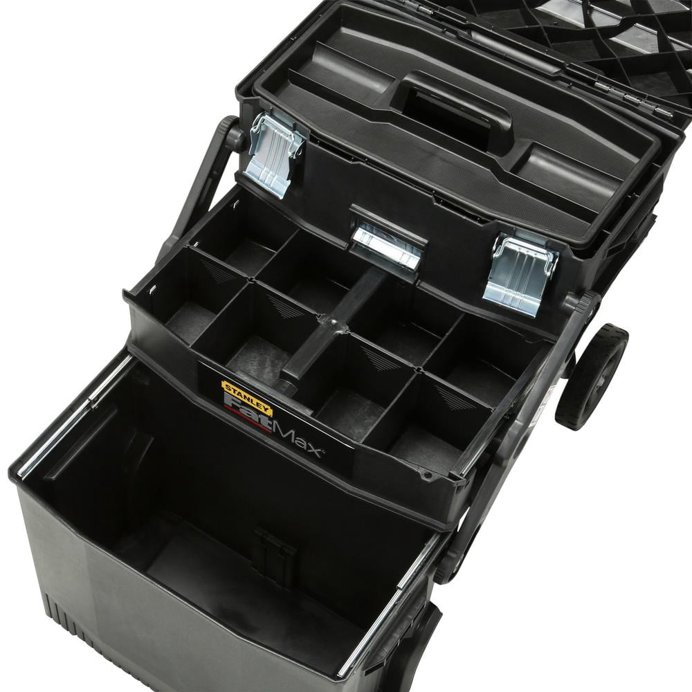 STANLEY FatMax 4-in-1 Mobile Work Station, Heavy-Duty Rolling Tool Box with Telescopic Handle (24.8 in. H x 16.2 in. W x 21.6 in. L) gegq5