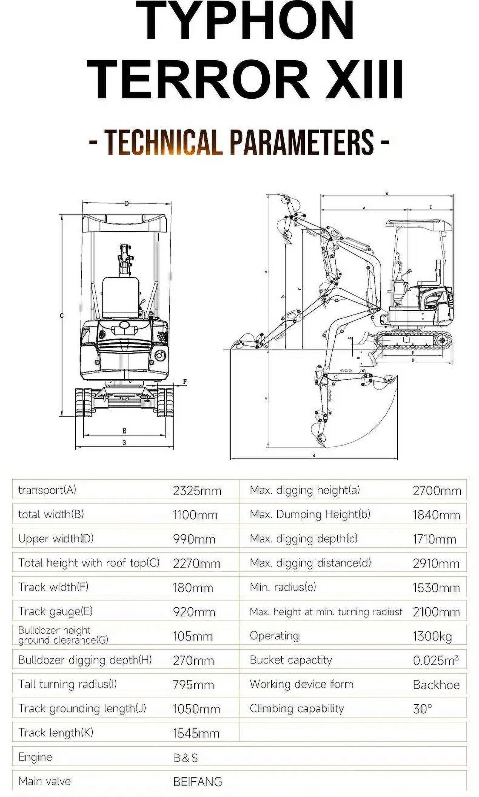 TYPHON TERROR XIII Mini Excavator (1.3 Ton, Green, 13.5hp Engine) 661v1