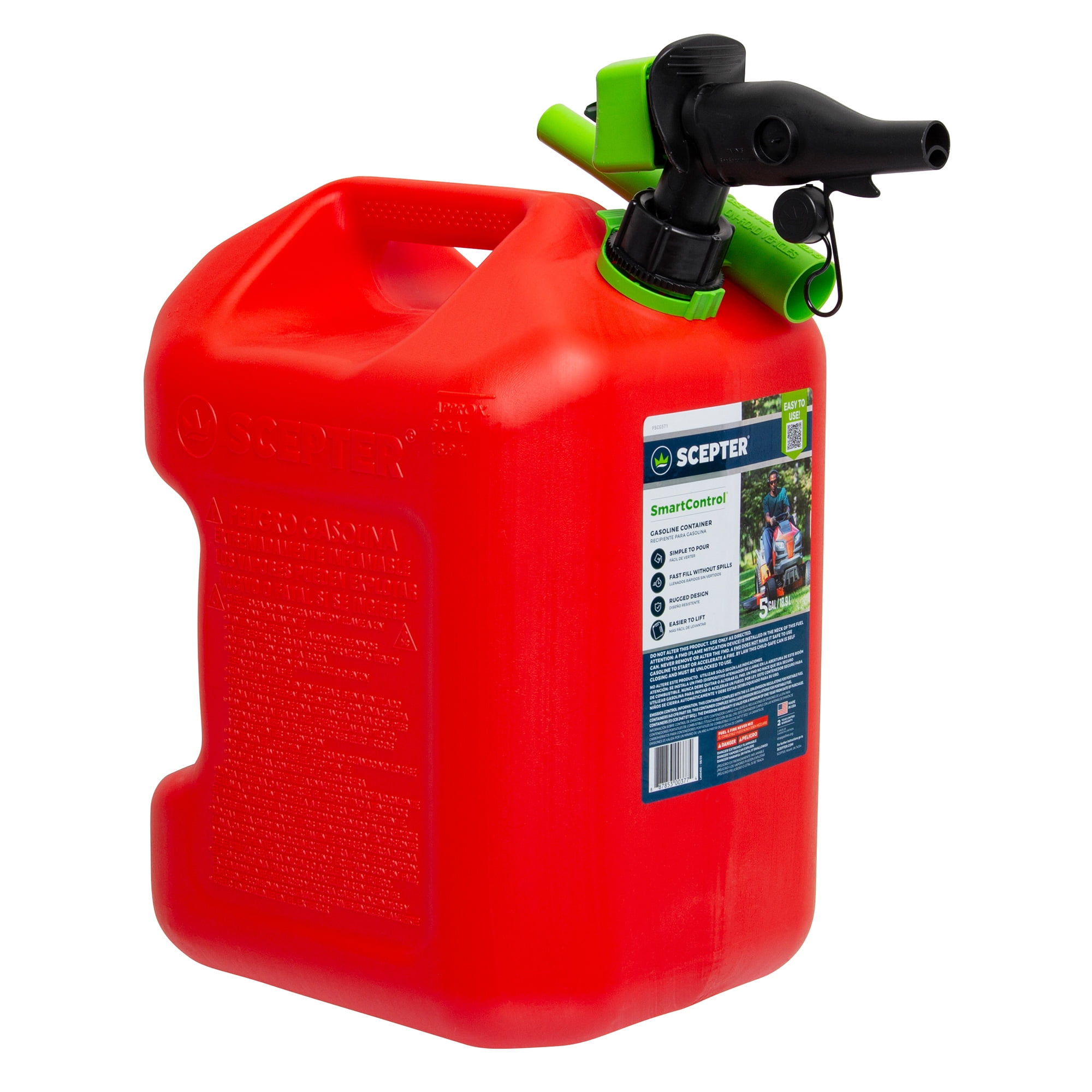 Scepter SmartControl Gasoline Fuel Jug with Funnel (Red, 5 Gallon) in3ii