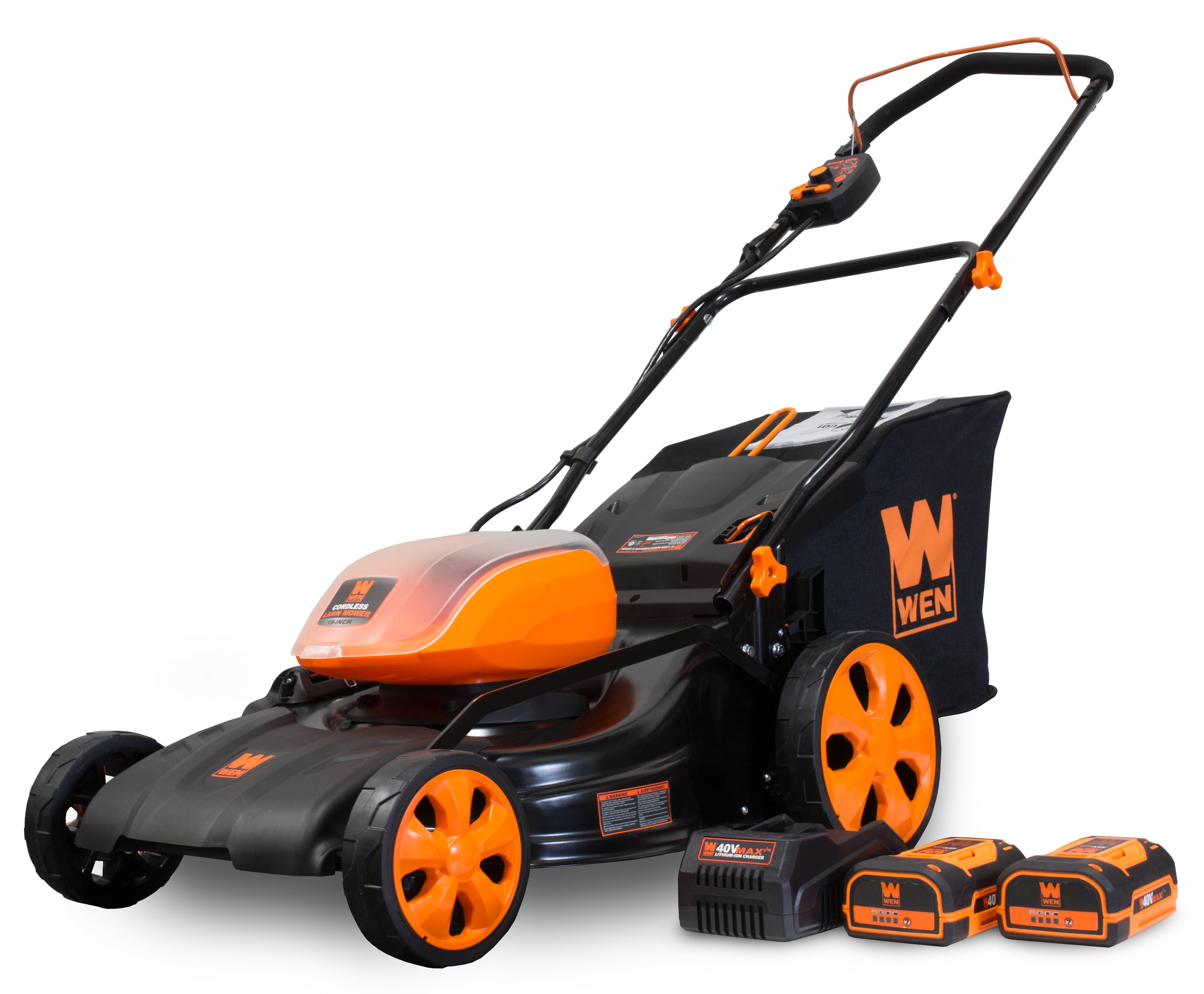 WEN 40V Max Lithium Ion 19-Inch Cordless 3-in-1 Lawn Mower with Dual Batteries and 16-Gallon Collection Bag (Black, 19 in) jqh0z