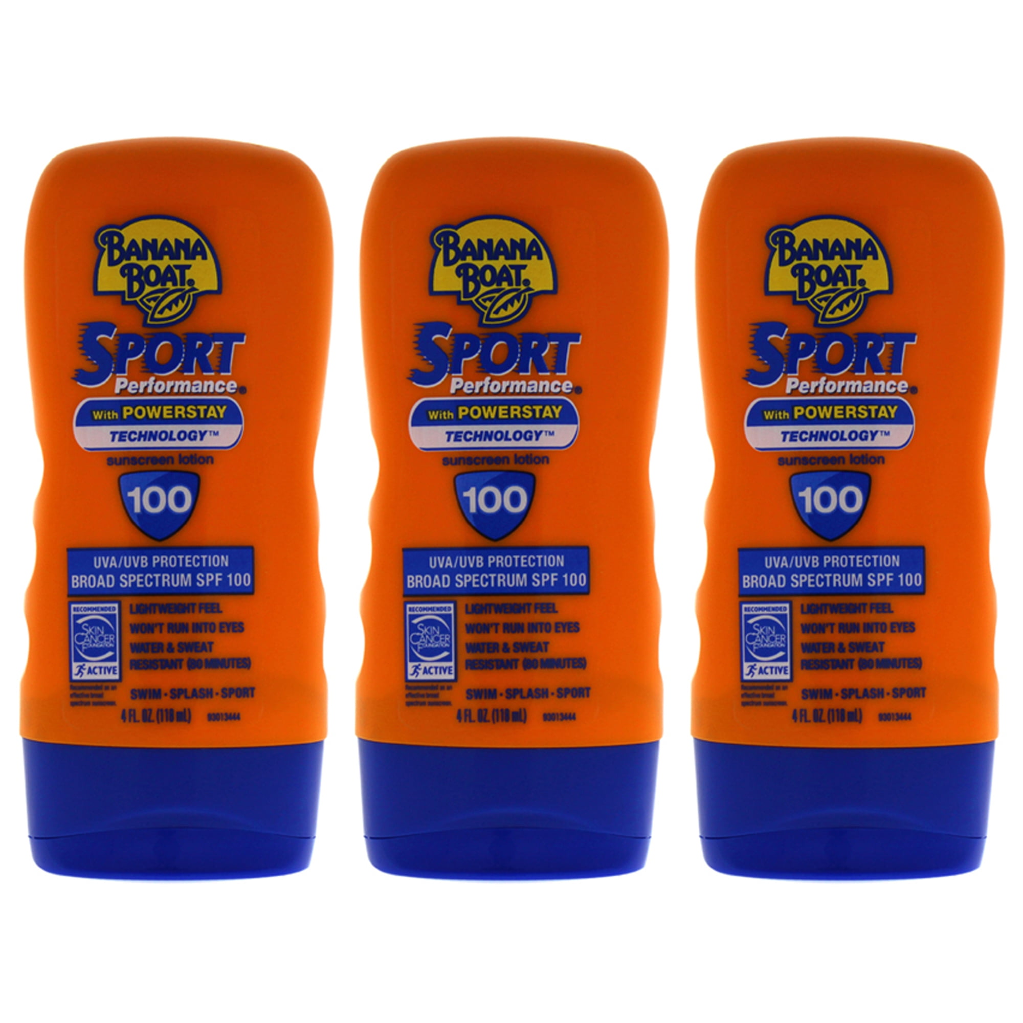 Banana Boat Sport Performance Sunscreen Lotion with Powerstay Technology SPF 100 (White, 3 Pack of 4 oz) 6hiex
