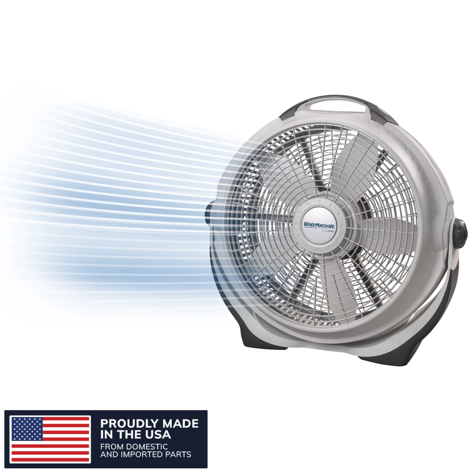 Lasko WindMachine 20 in High Performance Floor Fan, Pivoting Head Air Circulator for Whole Room Cooling (Gray, 20 in) klrro