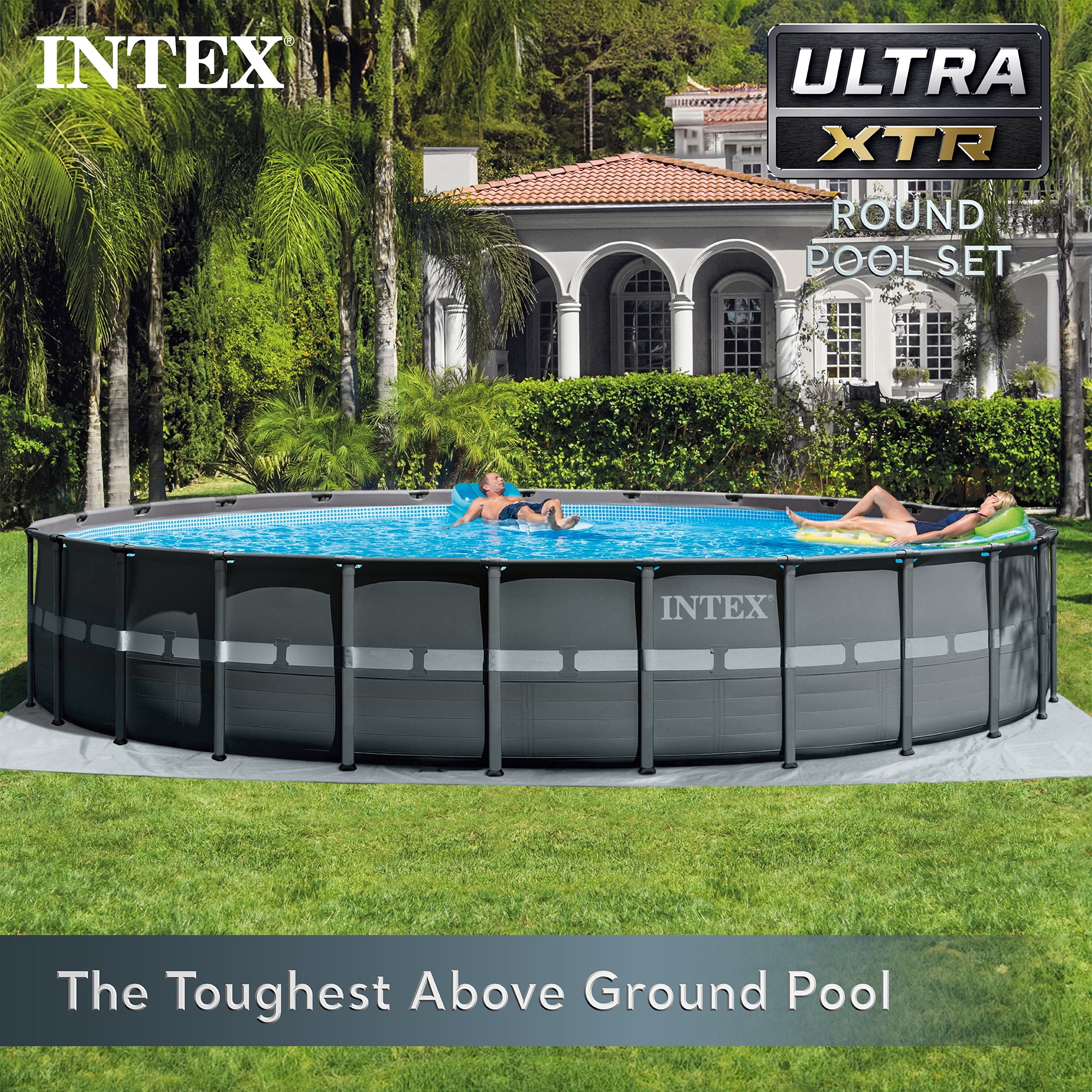 Intex Ultra XTR Above Ground Swimming Pool Set with Floating Recliners and Inflatable Cooler (24 ft x 52 in) ndoyy