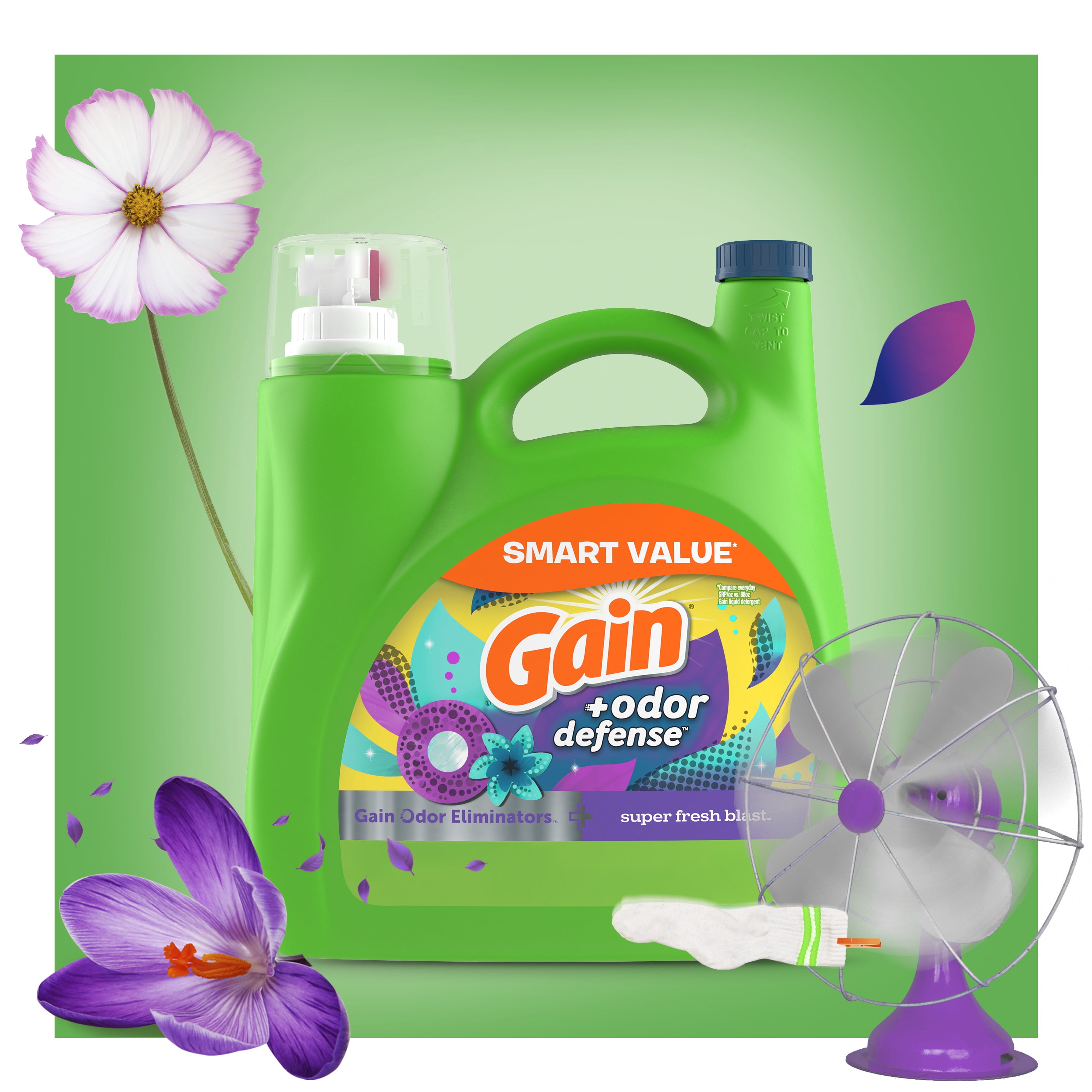 Gain Odor Defense Liquid Laundry Detergent, Super Fresh Blast Scent (154 fl oz, 107 Loads) 8gvnb