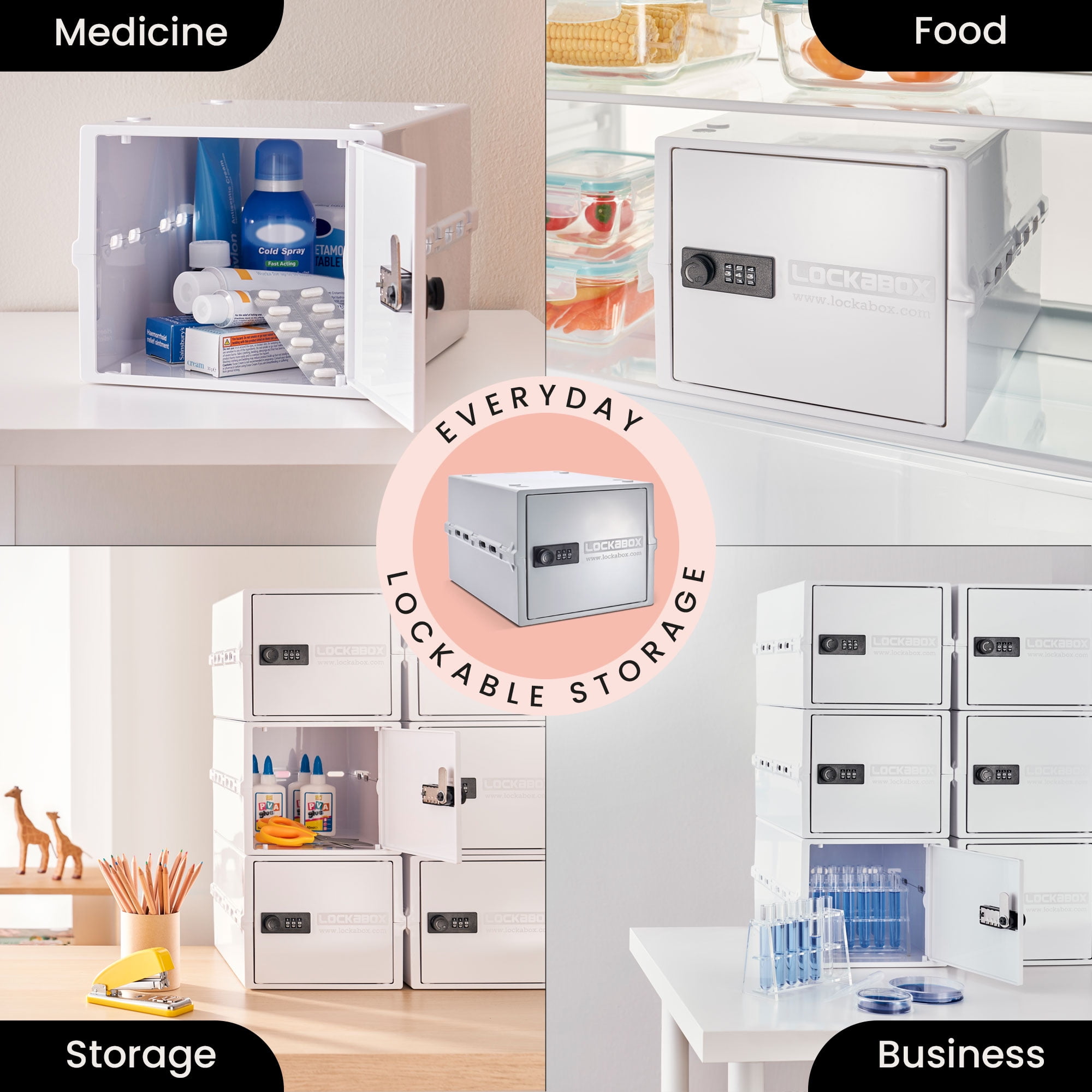 Lockabox One Lockable Storage Box, Secure Combination Safe for Food and Medicine (Opal White, 10.5 qt) enax8