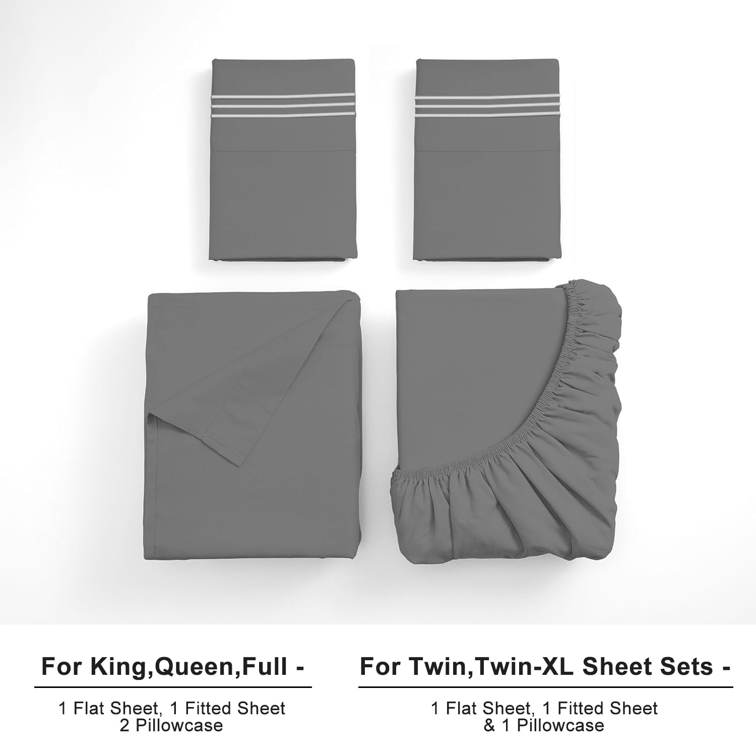 Cshidworld Queen Bed Sheet Set, 1800 Series Microfiber Cooling Bedding, Breathable & Hypoallergenic 4-Piece Luxury Soft Set (Grey, Queen) 3lg6a