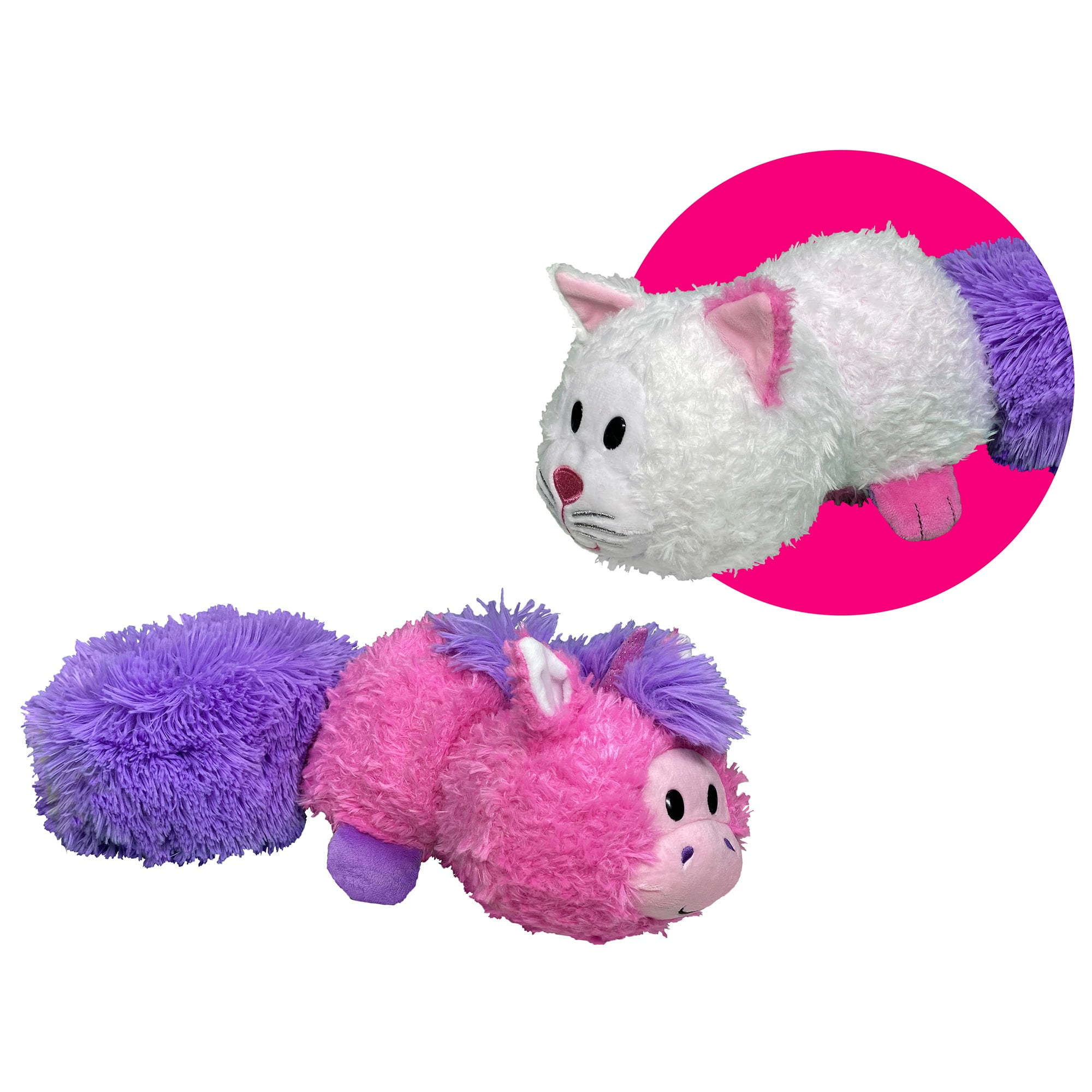 FlipaZoo Magic Tails 2-in-1 Reversible Plush Toy (Pink Unicorn to White Cat, 3 in) 519l8