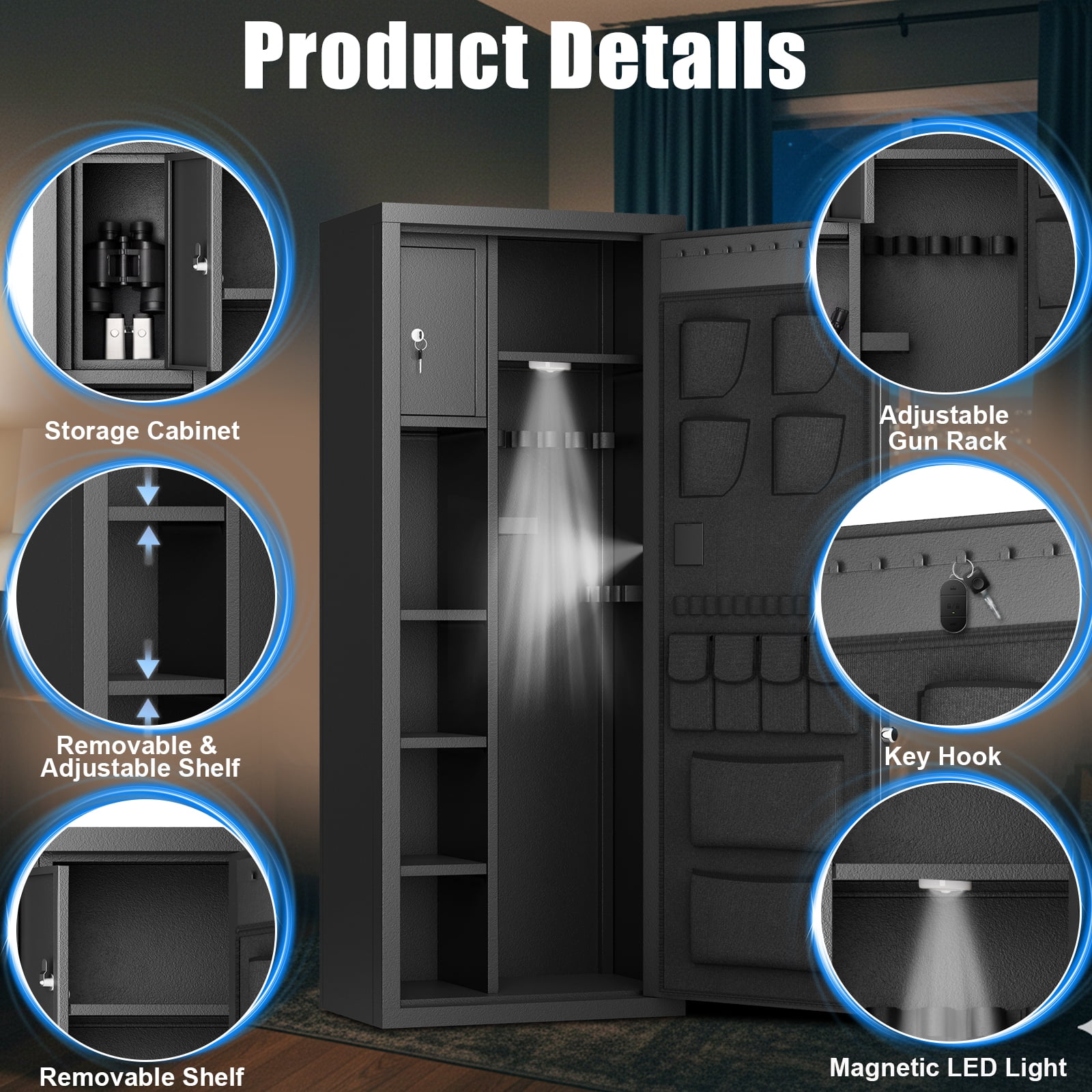 Omethey Large Digital Gun Safe, Quick Access Security Cabinet for Home Defense (Black, 54.33 in x 21.65 in x 13.8 in) snlw2