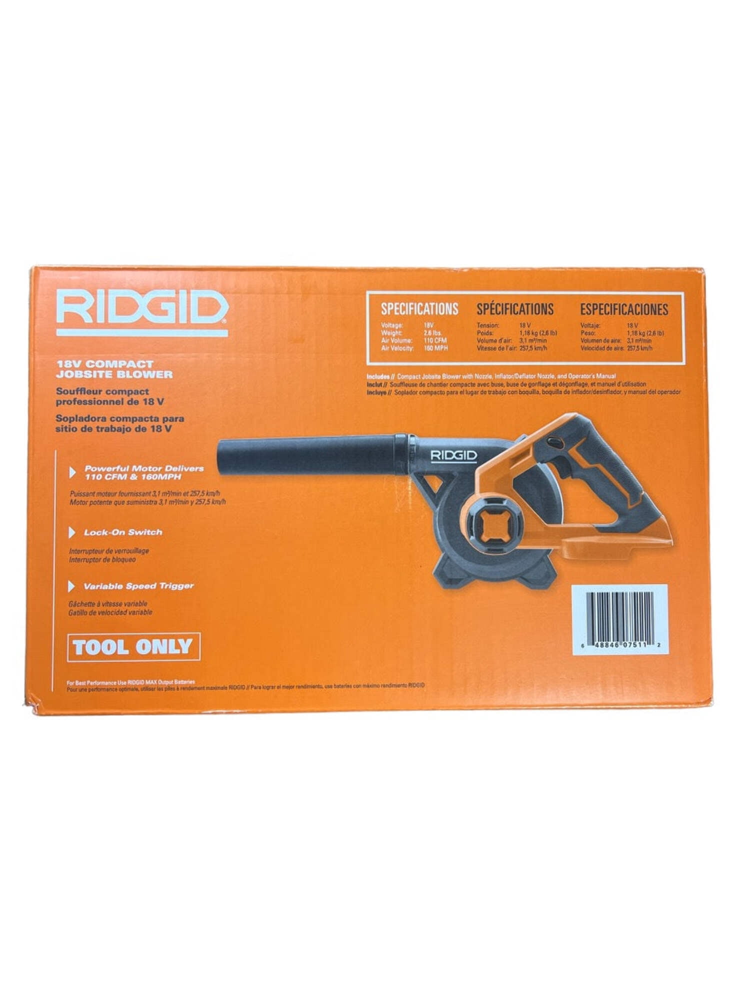 RIDGID 18V Cordless Compact Jobsite Blower with Inflator and Deflator Nozzle (110 CFM) 2vl57