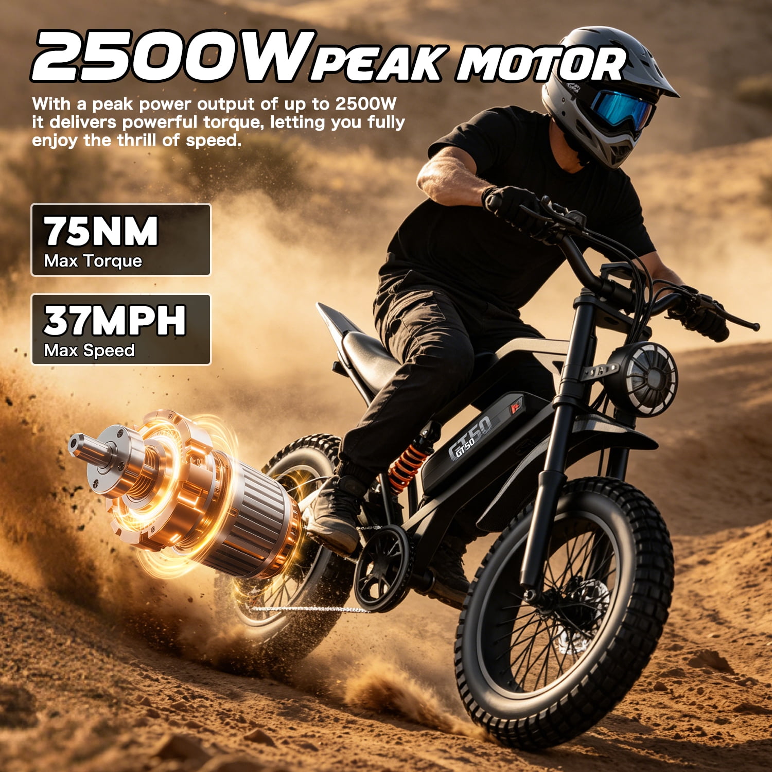 GWEIT Electric Mountain Bike for Adults, 2500W Peak Motor, 20 in Fat Tire E-Bike, Dual Suspension, 48V 25Ah Battery (Black, 20 in) njnt4