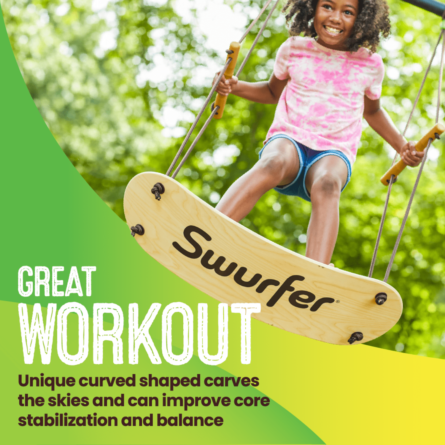 Swurfer The Original Stand Up Surfing Swing, Wooden Outdoor Backyard Swing (Natural Wood, 200 lb Capacity) gt91j