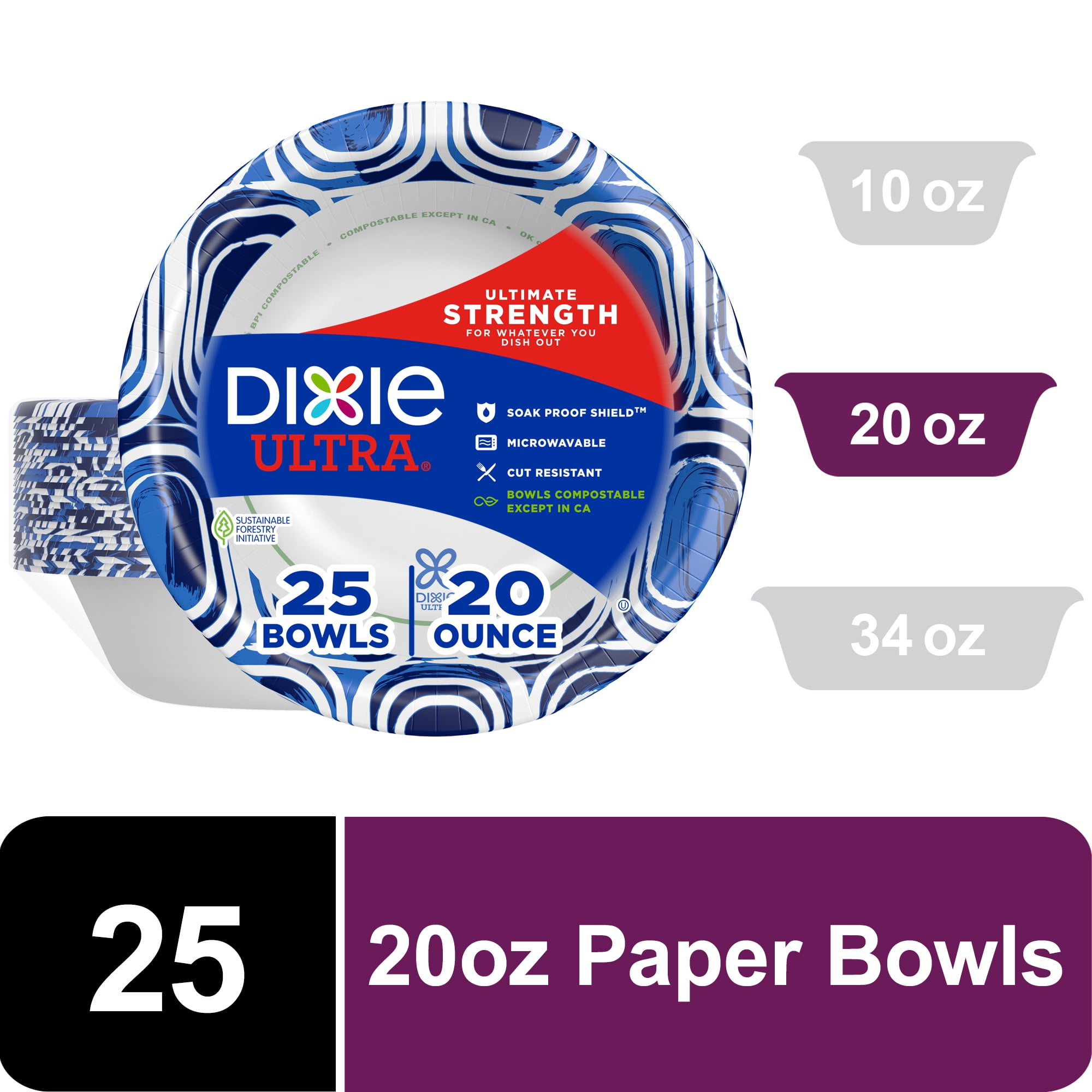 Dixie Ultra Disposable Paper Bowls, Heavy-Duty Soak Proof Dinnerware (Multi-Color, 20 oz, 25 Count) j93oc