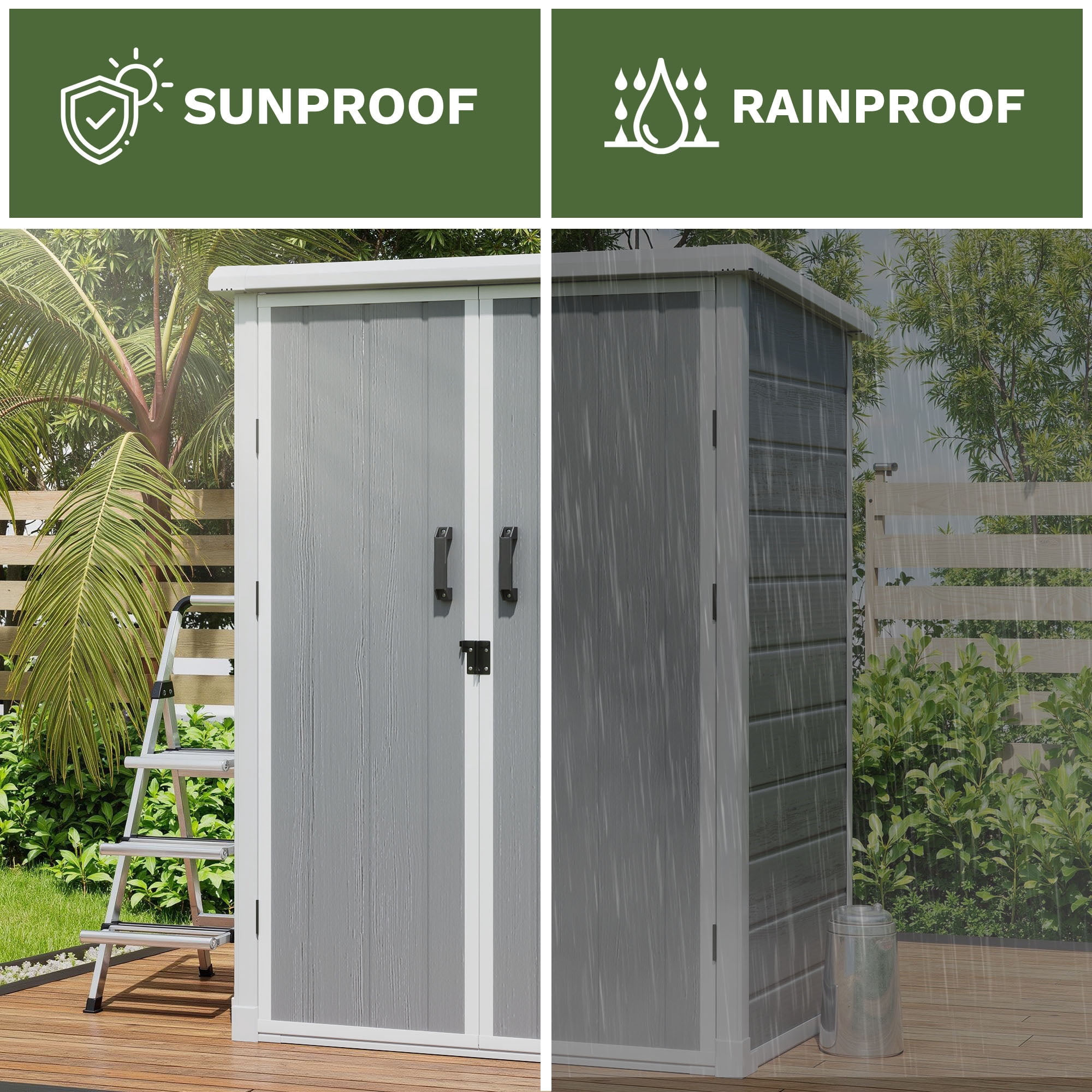 Uforic Outdoor Storage Shed, Weatherproof Tall Plastic Cabinet with Adjustable Shelves, Lockable (Gray, 60 cu. ft.) x9r2k