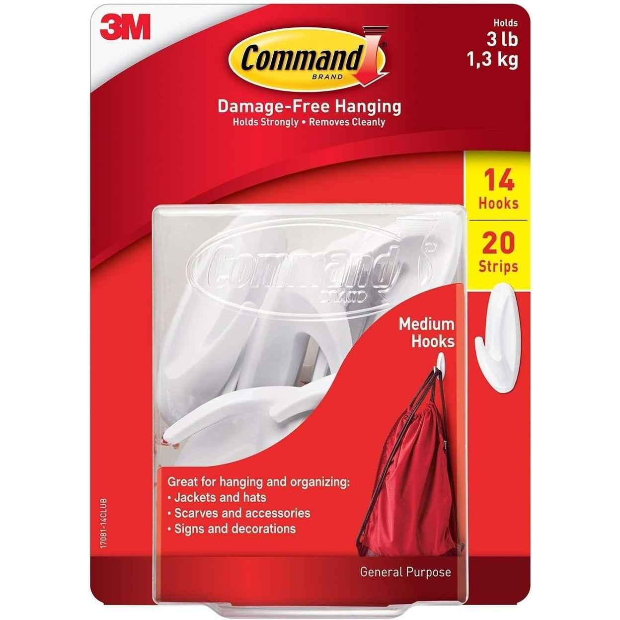 Command Medium Designer Hooks, Damage-Free Wall Hanging Solution (White, 14 Hooks 20 Strips) vq97k