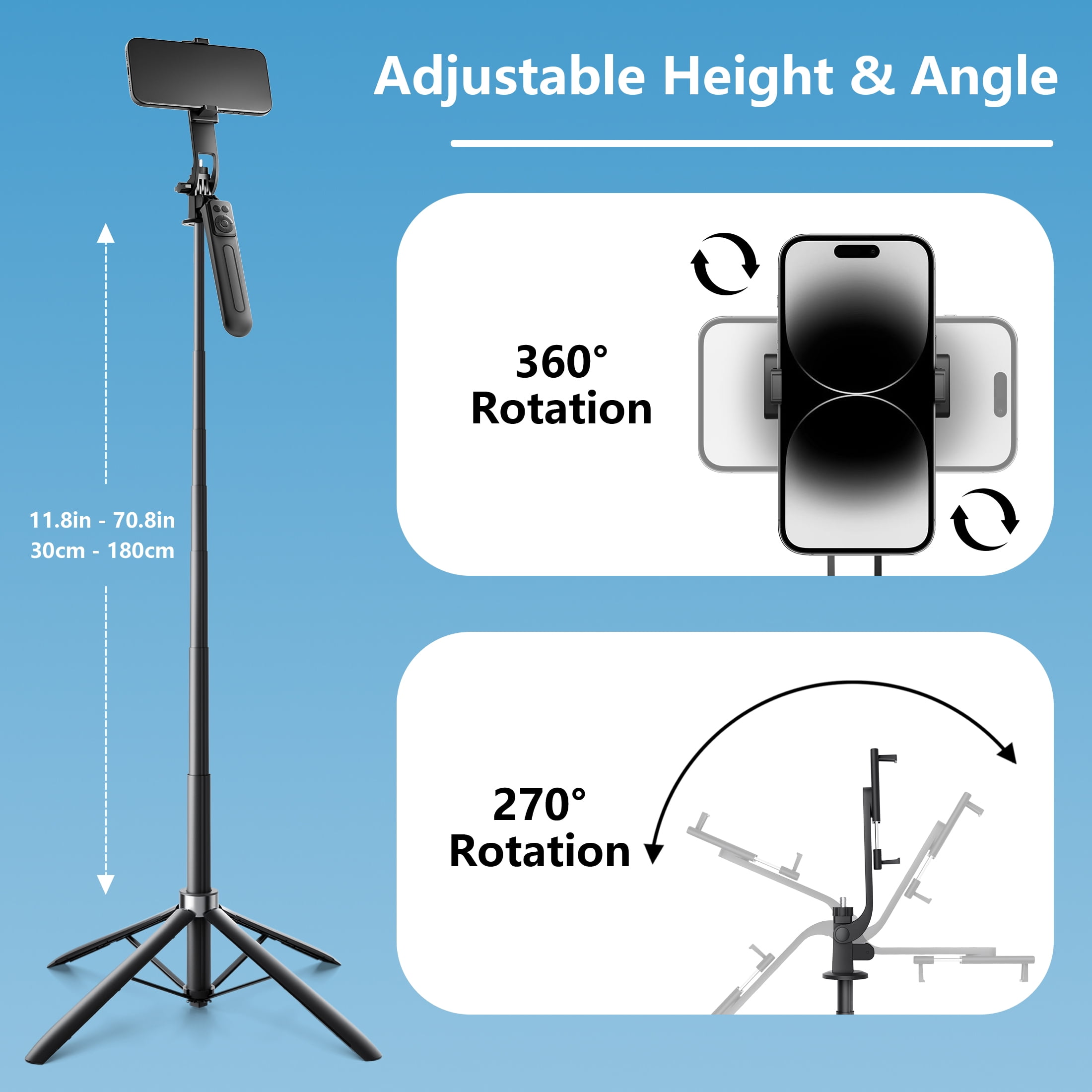 COSJM Phone Tripod and Selfie Stick with Remote, 71 in Extendable Stand for Video Recording and Content Creation (Black, 71 in) 690xr