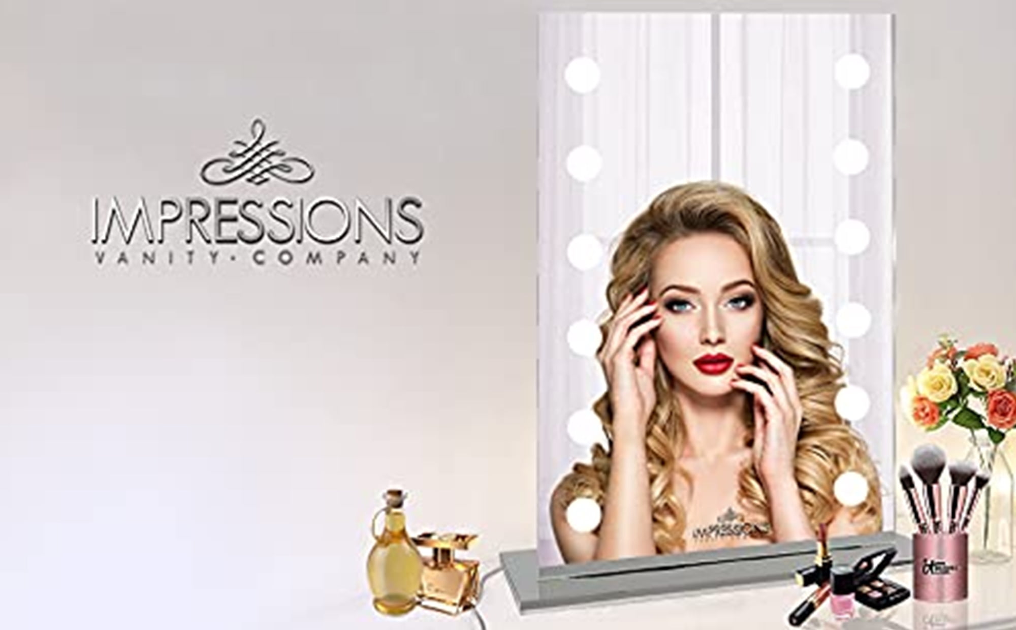Impressions Vanity Hollywood Mirage Makeup Mirror with LED Lights (White, 25 in x 19 in) 0xte7