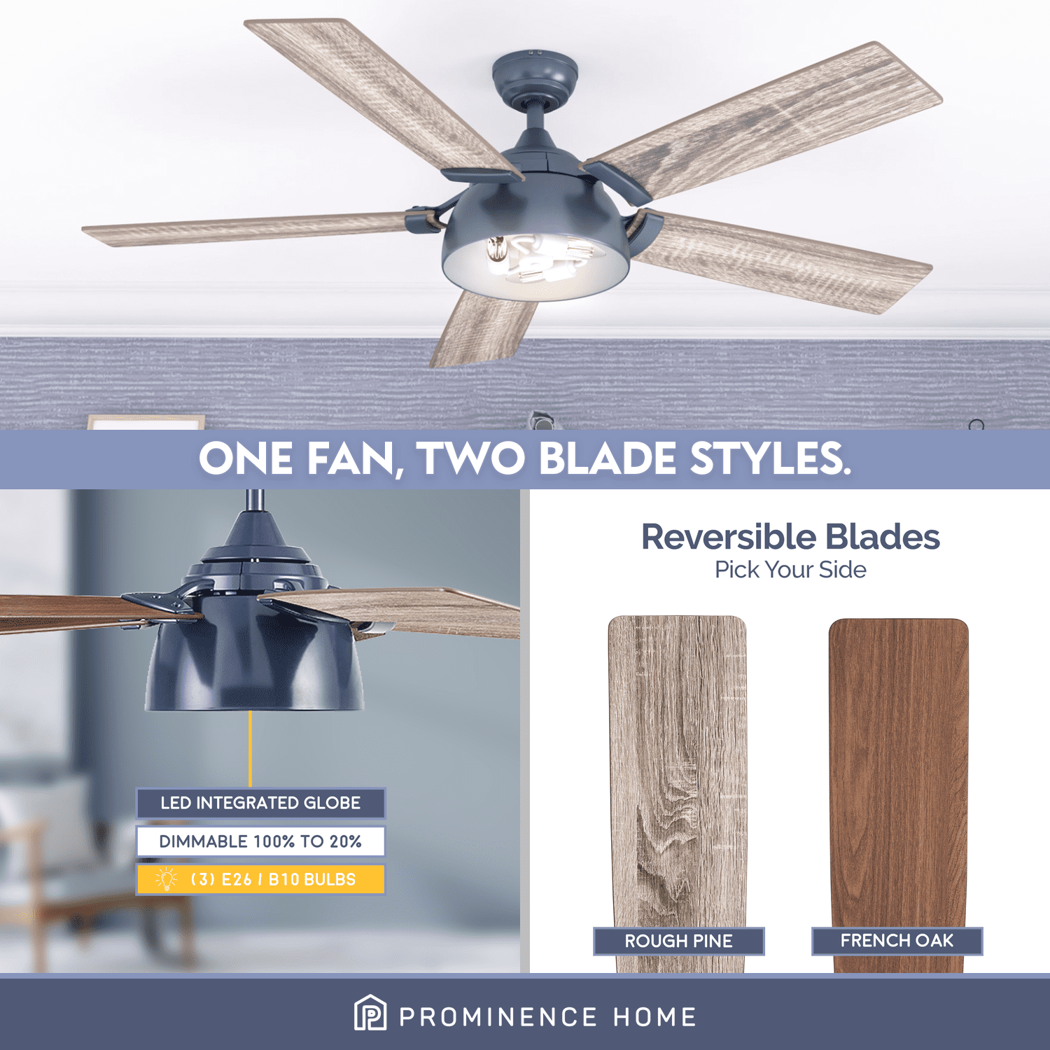 Prominence Home Octavia 52 in Ceiling Fan with Remote Control and LED Light (Sapphire Blue, 5 Blades) ivijb